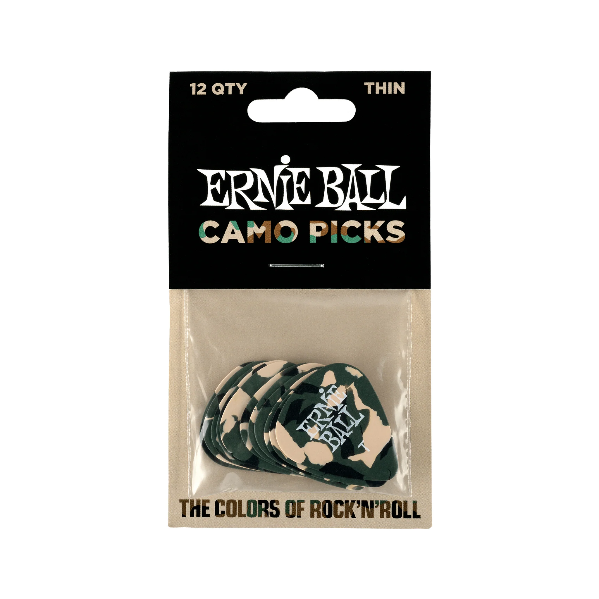 Ernie Ball Camouflage Cellulose Guitar Picks, Thin, 12-Pack - Image 2