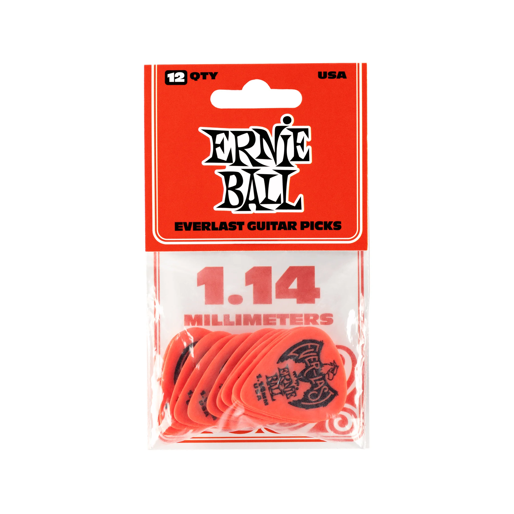 Ernie Ball Everlast Delrin 1.14mm Guitar Picks, Red, 12-Pack - Image 2