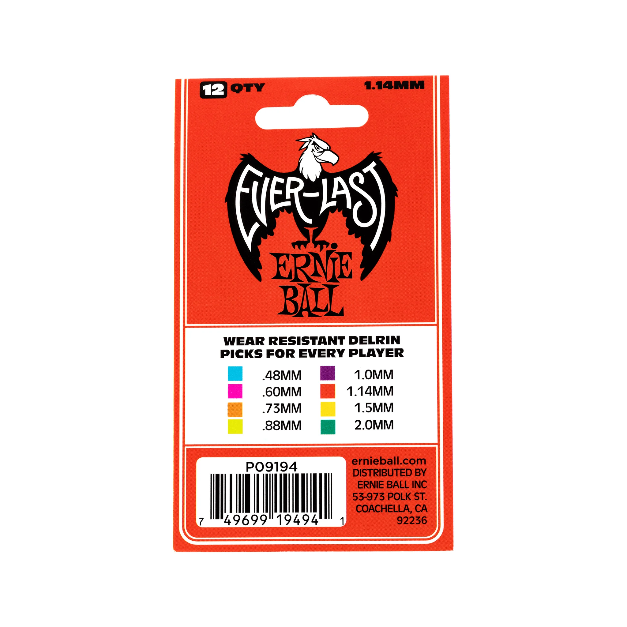 Ernie Ball Everlast Delrin 1.14mm Guitar Picks, Red, 12-Pack - Image 3