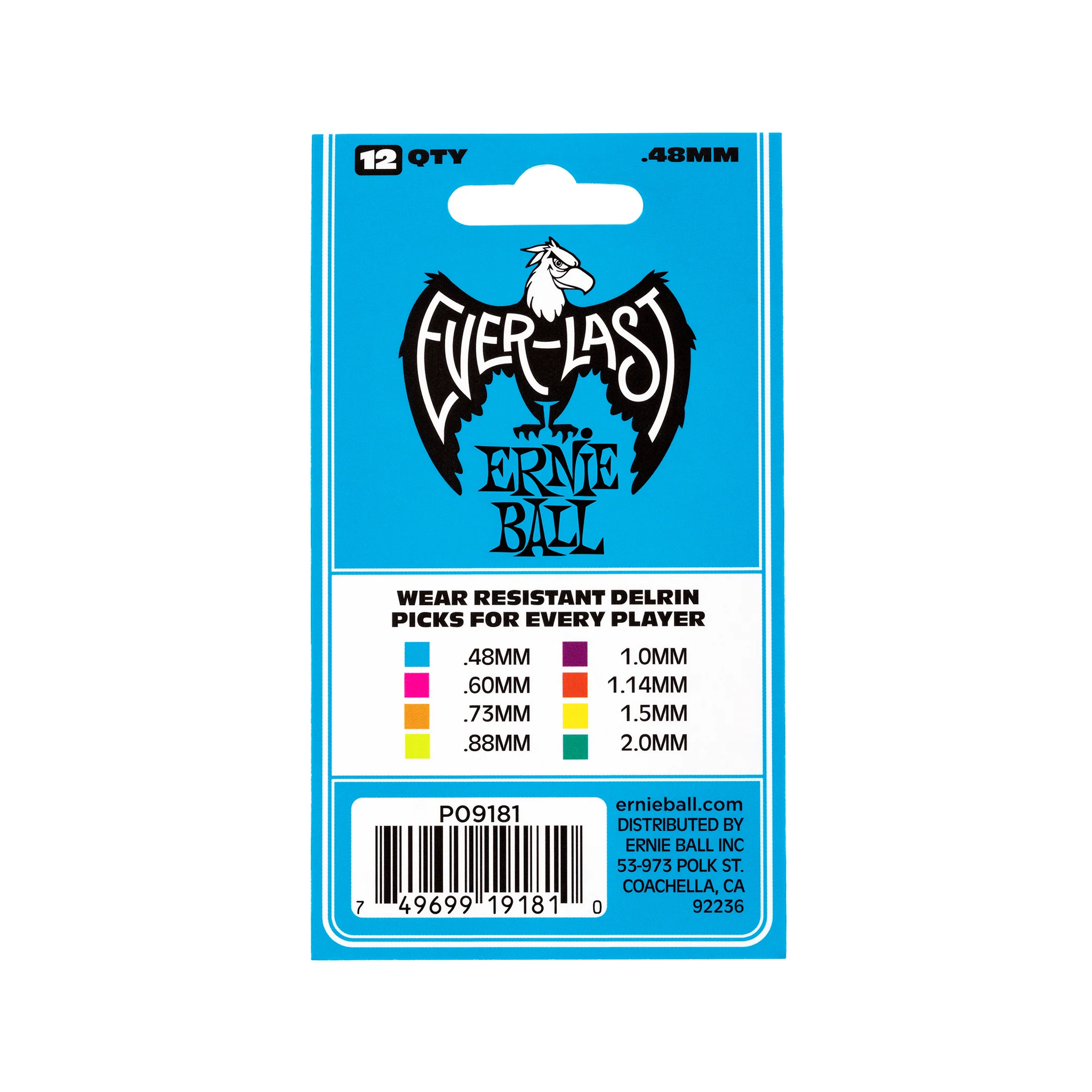 Ernie Ball Everlast Delrin .48mm Guitar Picks, Blue, 12-Pack - Image 2