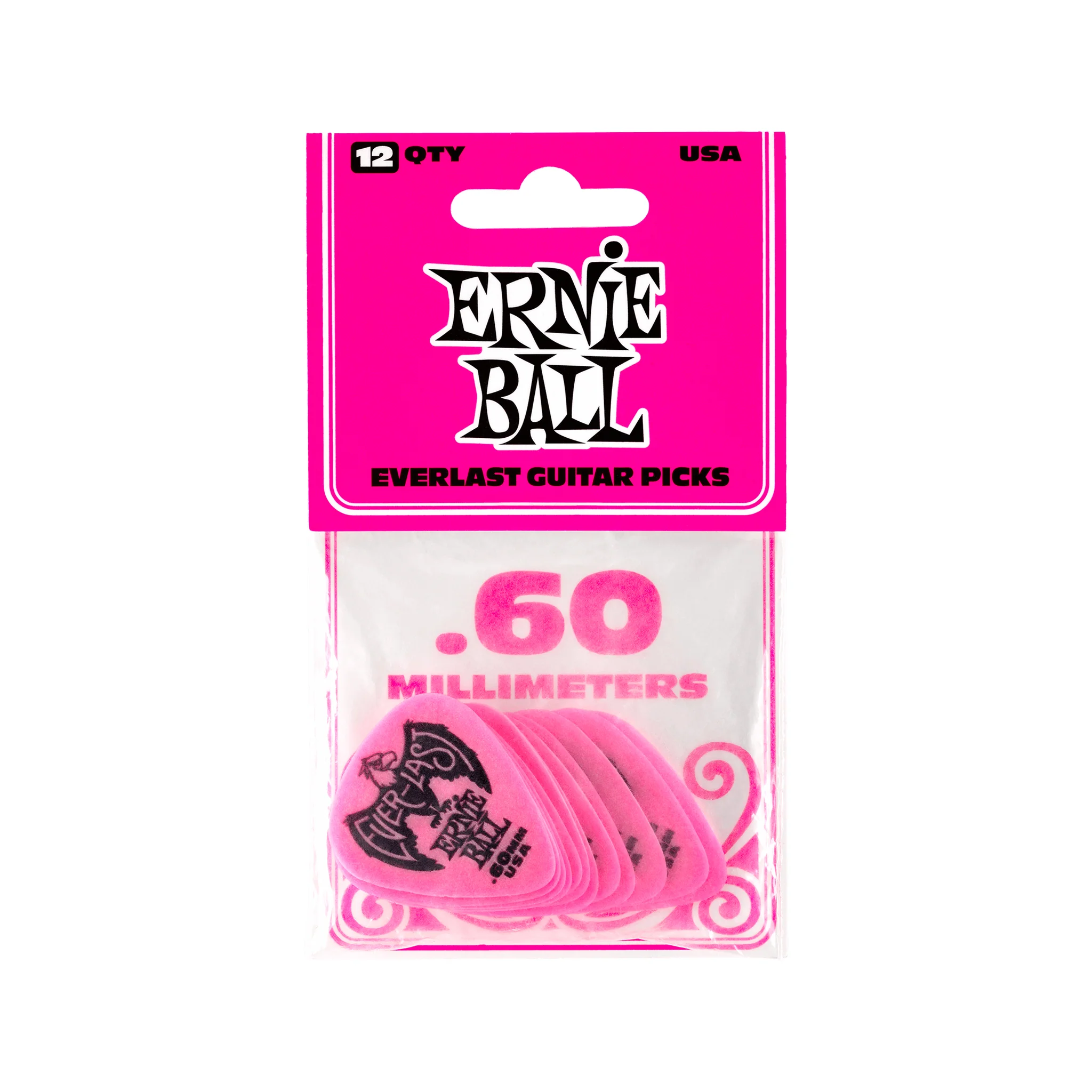 Ernie Ball Everlast Delrin .60mm Guitar Picks, Pink, 12-Pack - Image 2