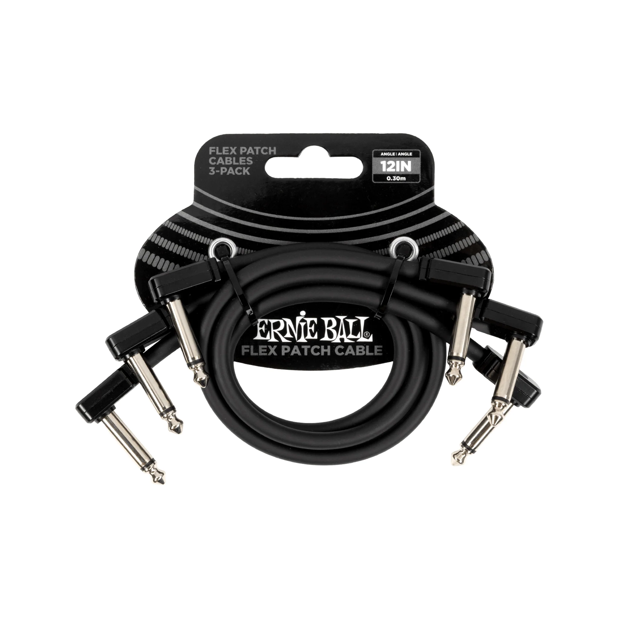 Ernie Ball P06445 Flex Instrument Patch Cable, 12 Inch, Black, 3-Pack