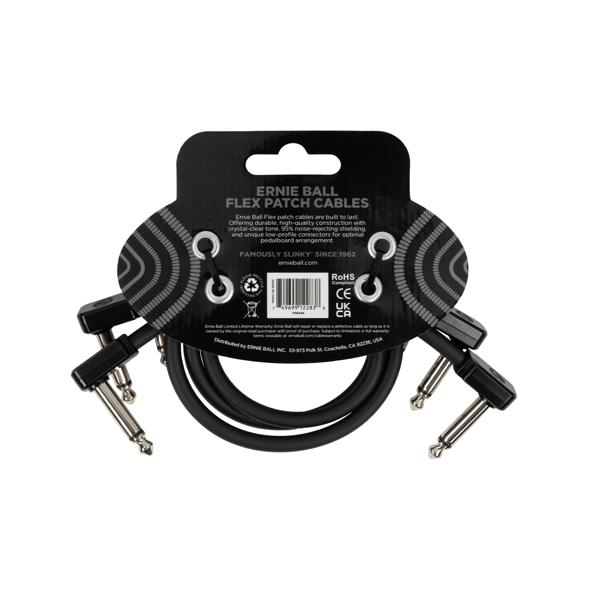 Ernie Ball P06445 Flex Instrument Patch Cable, 12 Inch, Black, 3-Pack - Image 2