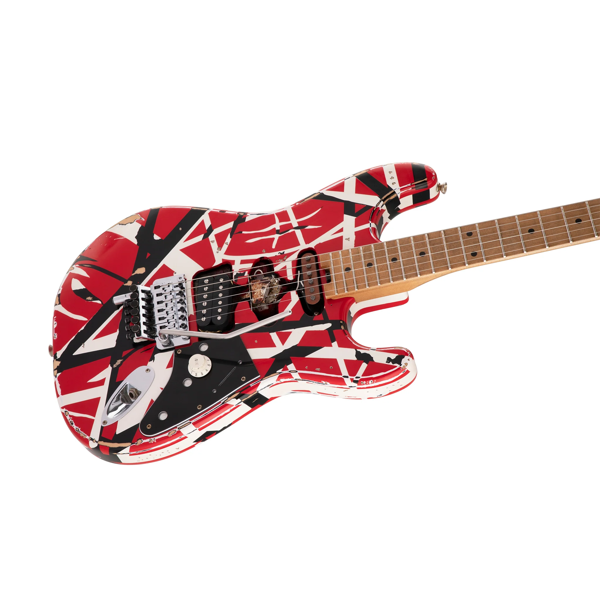 EVH Striped Series Frankie, Maple FB, Red w/ Black & White Stripes - Image 5