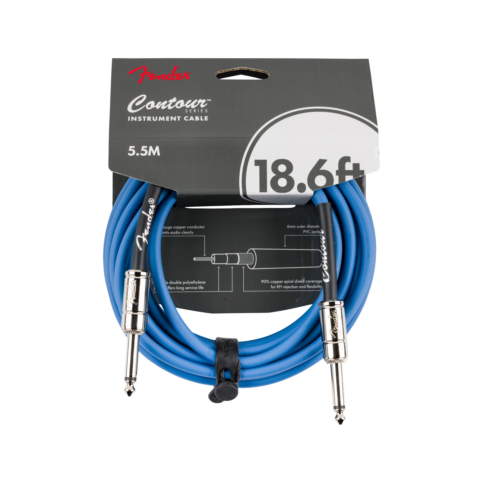 Fender 18.6FT Contour Series Instrument Cable, Lake Placid Blue