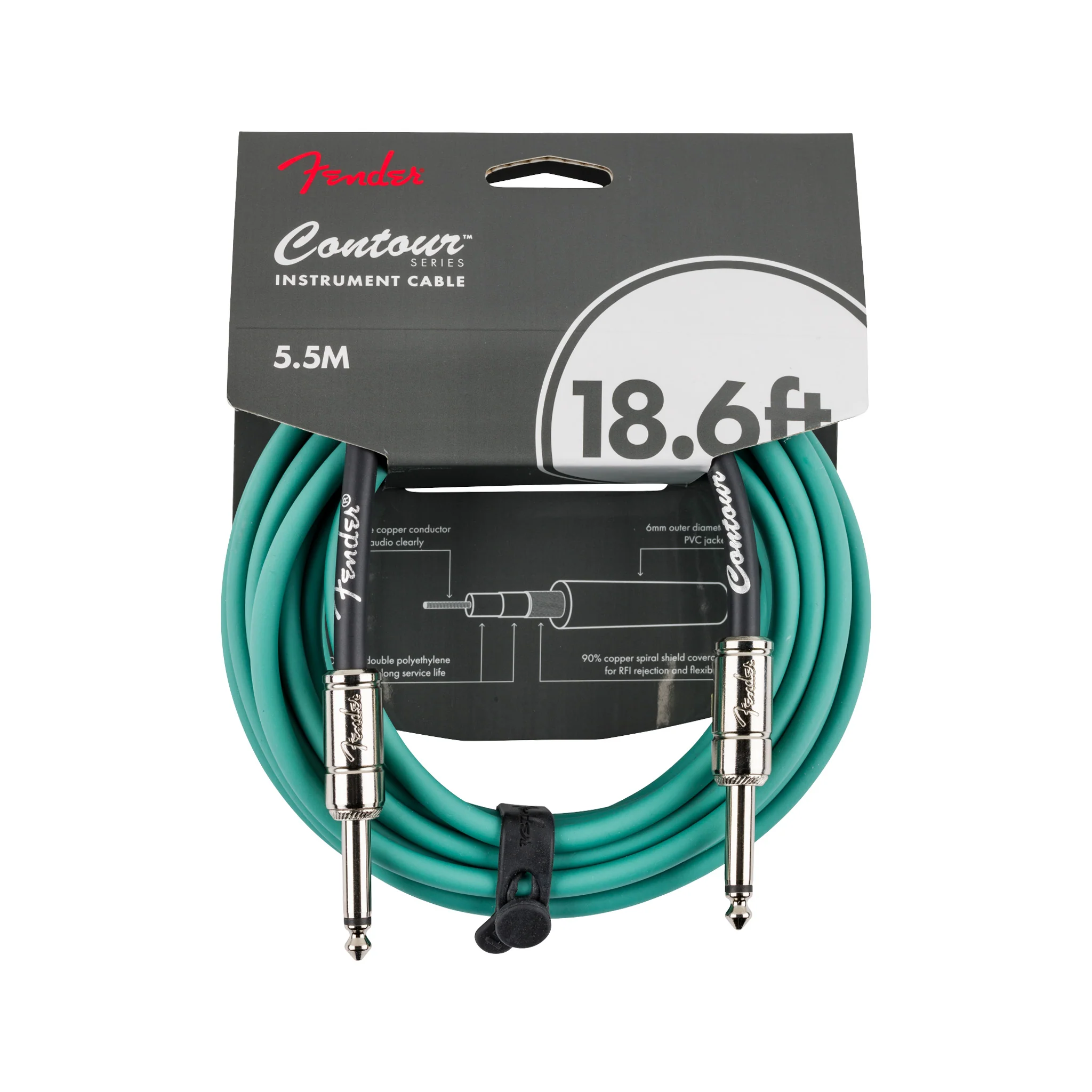 Fender 18.6FT Contour Series Instrument Cable, Sherwood Green