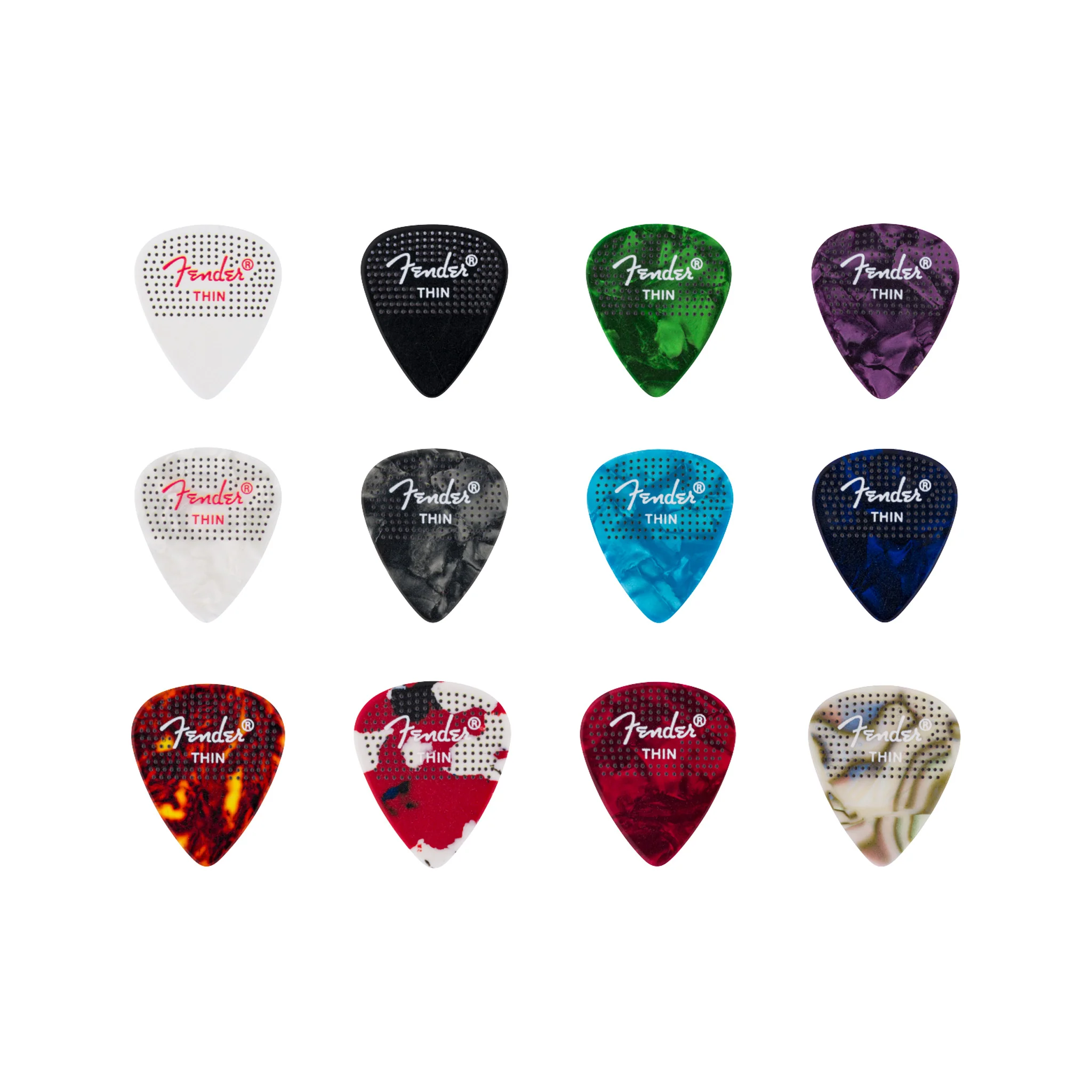 Fender 351 Dotted Celluloid Guitar Picks, 12-Pack, Thin