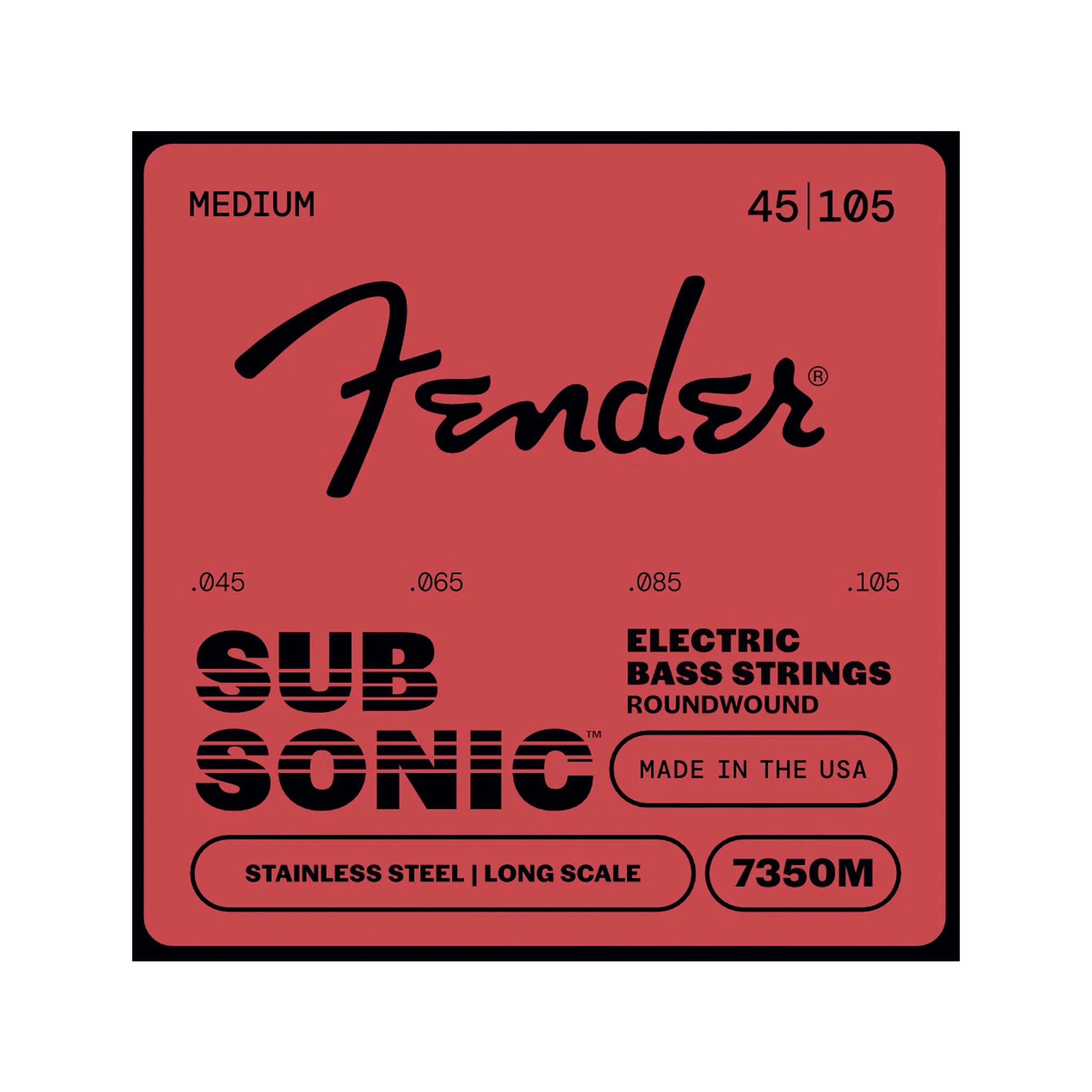 Fender 7350M Stainless Steel Roundwound Bass Guitar Strings, 45-105