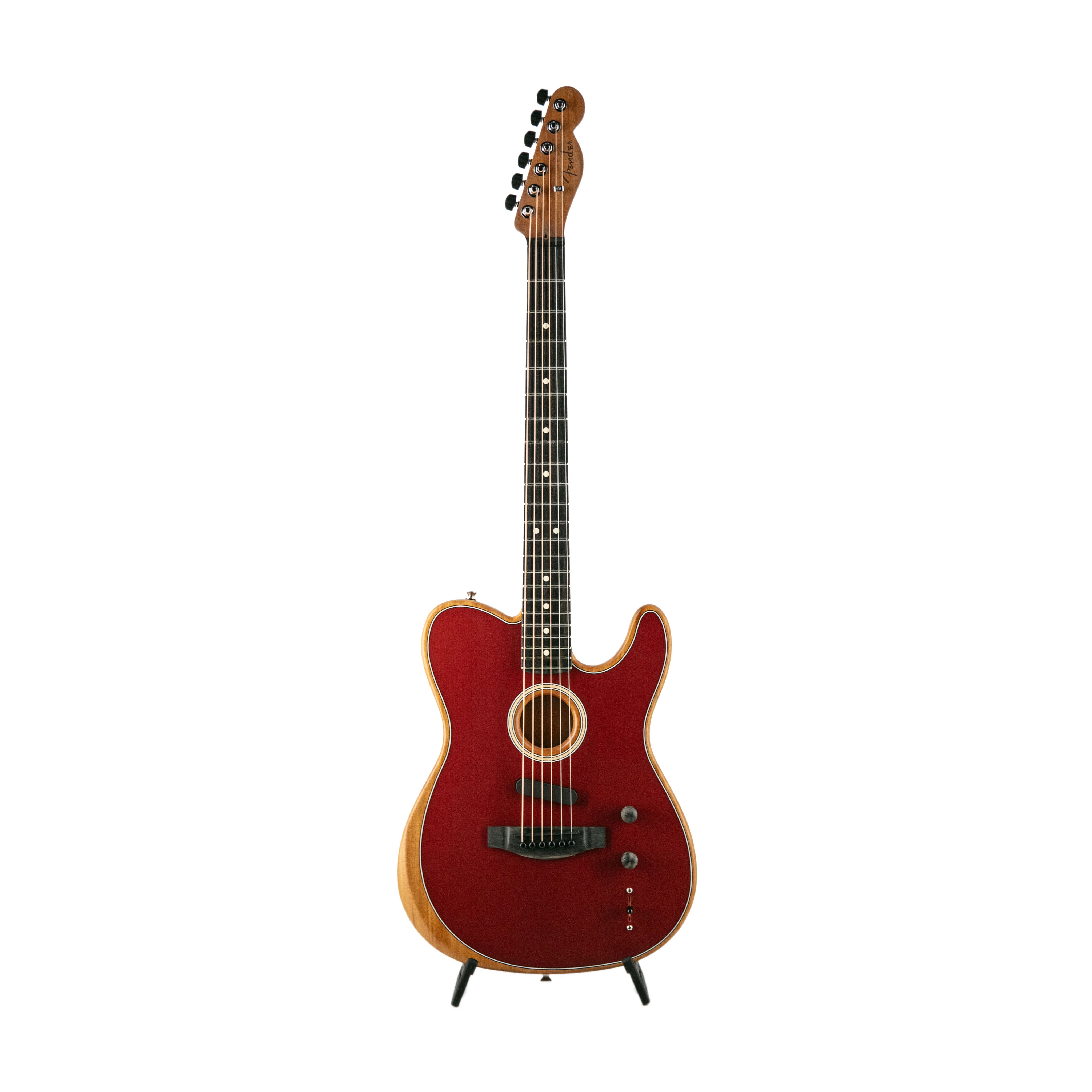 Fender American Acoustasonic Telecaster Acoustic Electric Guitar, Ebony FB, Crimson Red, US213XXXX