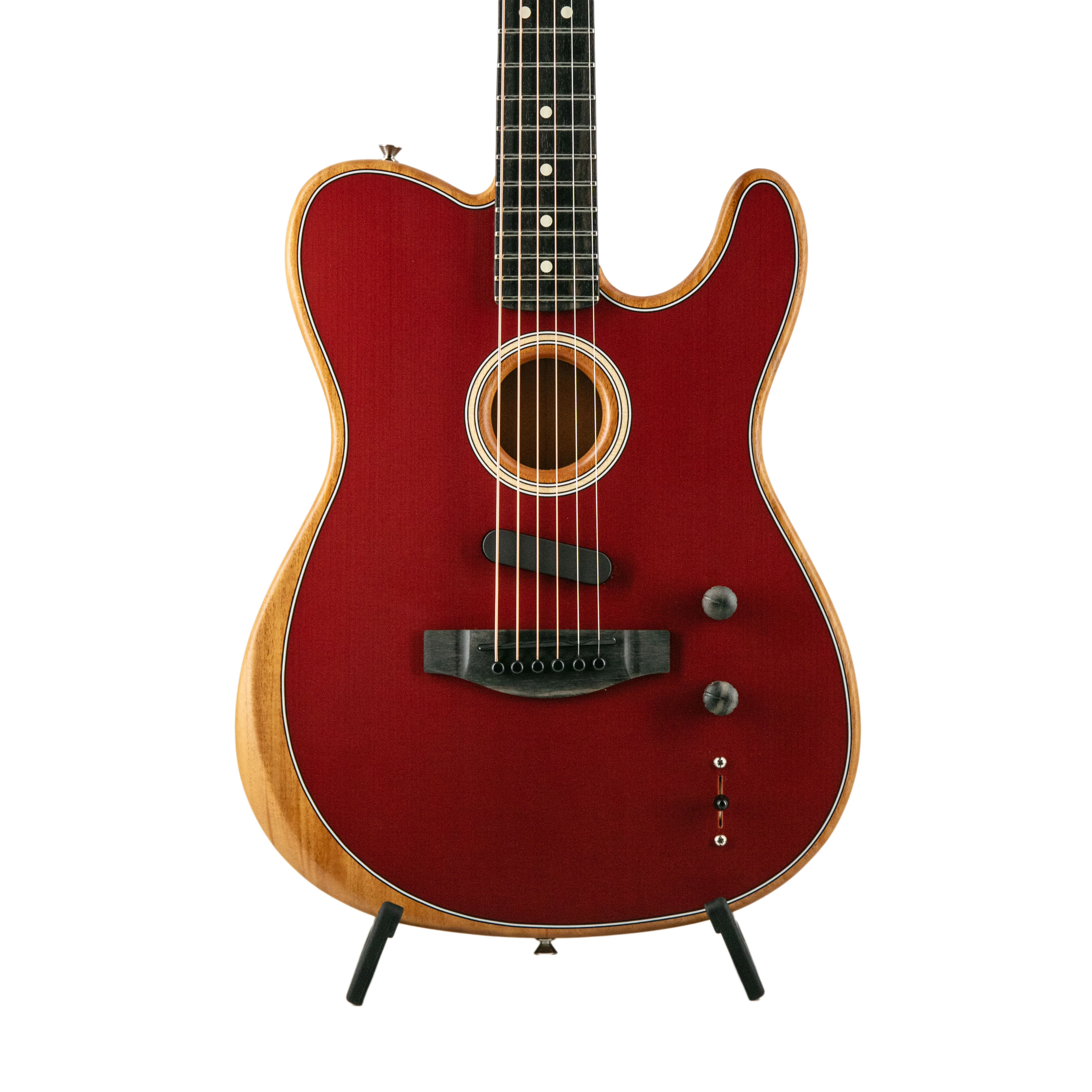 Fender American Acoustasonic Telecaster Acoustic Electric Guitar, Ebony FB, Crimson Red, US213XXXX - Image 4