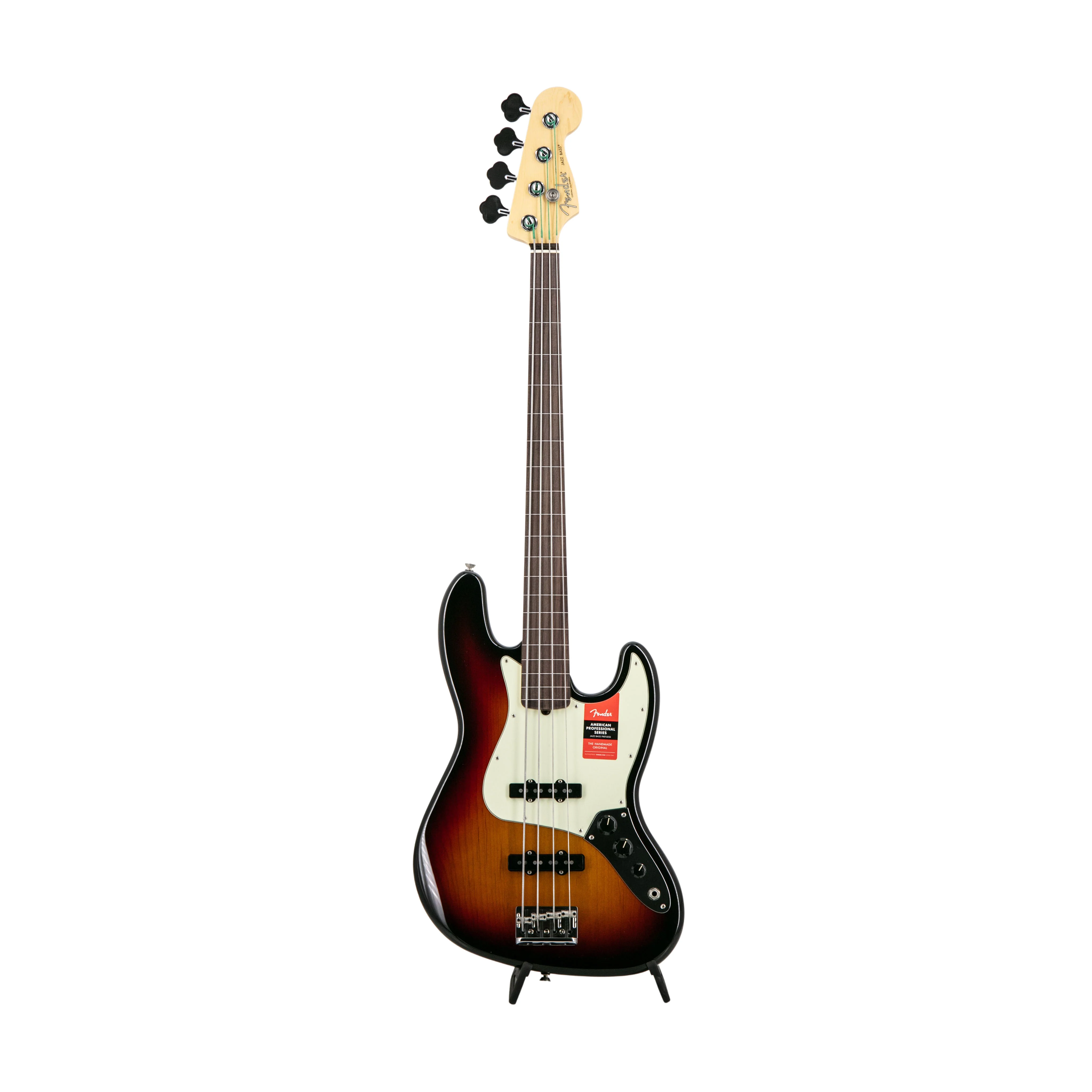 Fender American Professional Fretless Jazz Bass Guitar, Rosewood FB, 3-Tone Sunburst, US1903XXXX