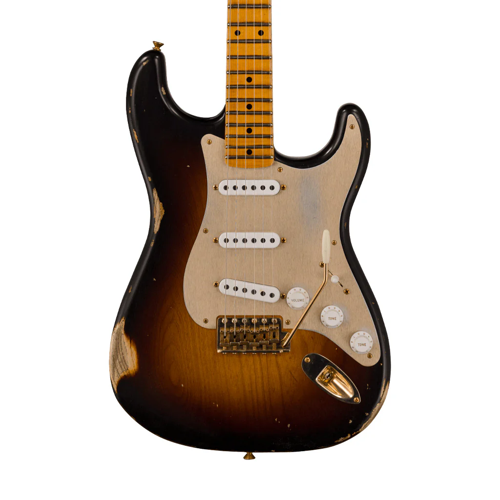 Fender Custom Shop Ltd Ed 1955 Bone Tone Relic Stratocaster Electric Guitar, Wide-Fade 2-Color Sunburst - Image 2