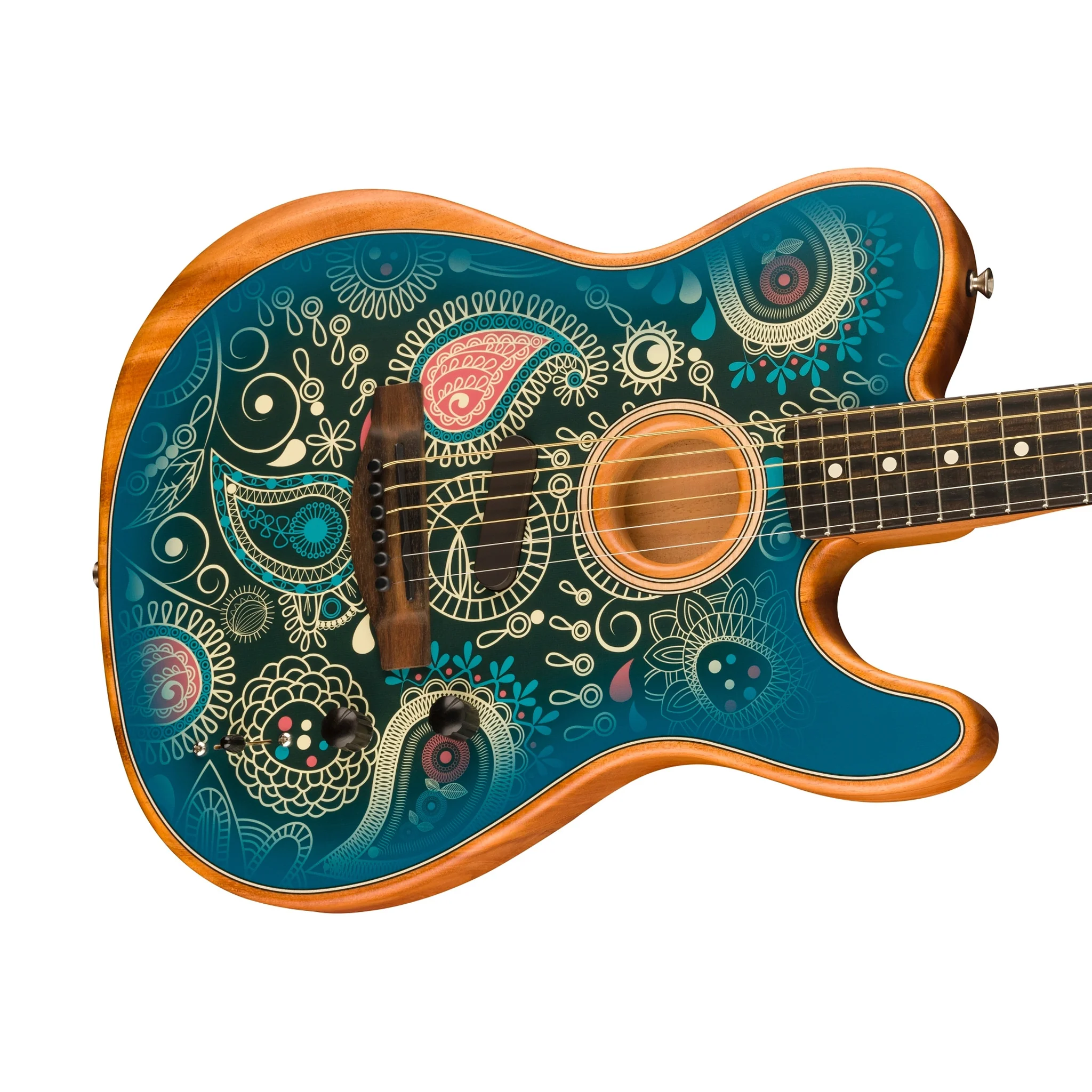 Fender FSR American Acoustasonic Telecaster Acoustic Guitar w/bag, Ebony FB, Blue Paisley - Image 6
