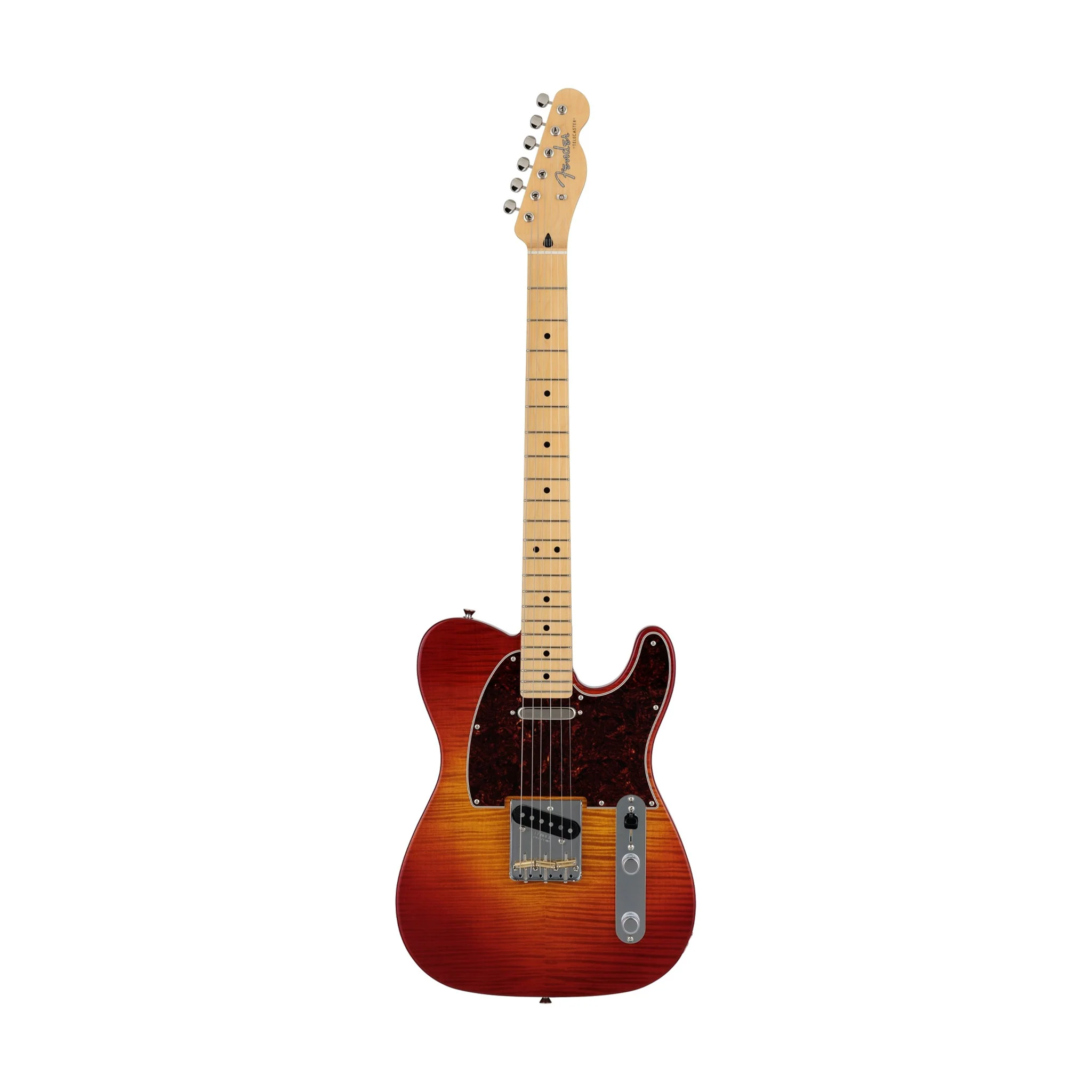 Fender Japan Hybrid II Telecaster Electric Guitar, Maple FB, Flame Sunset Orange Transparent