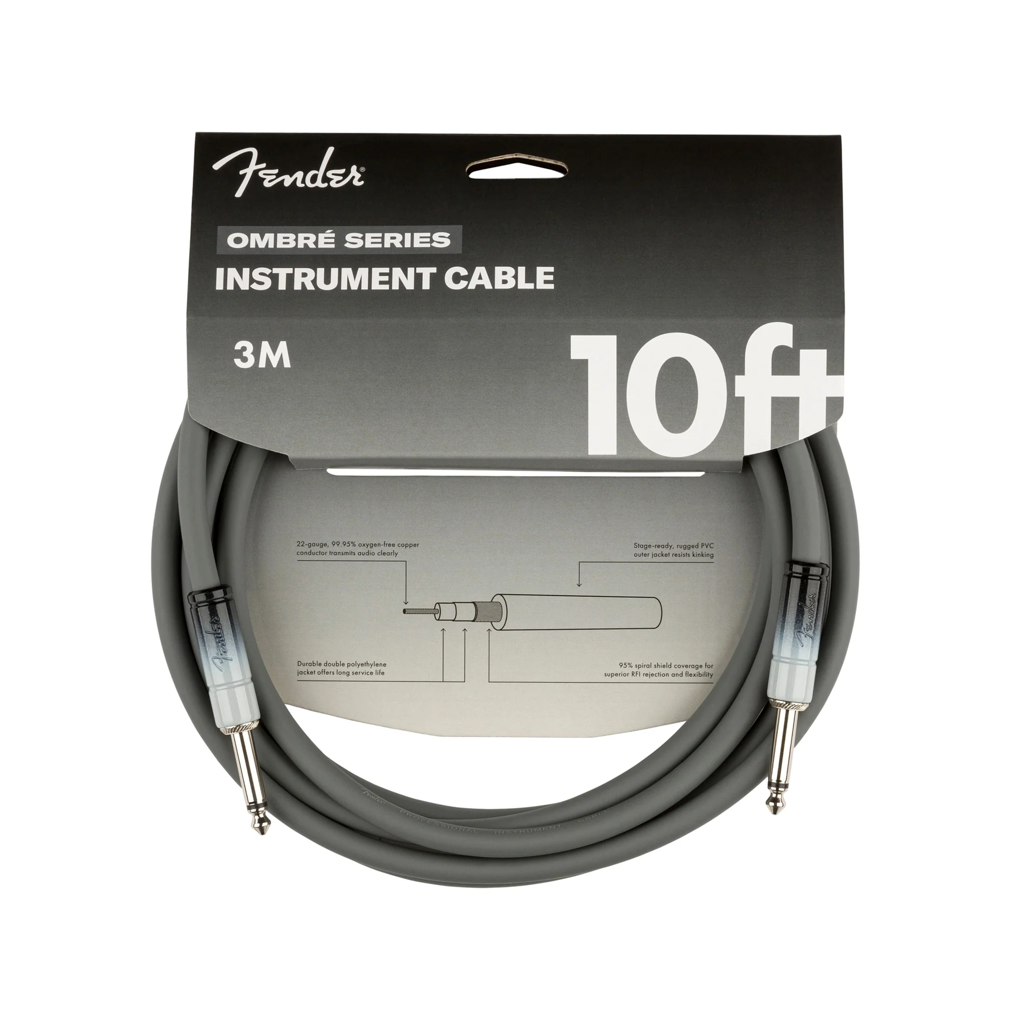 Fender Ombre Series Instrument Cable, 10 ft Straight/Straight, Silver Smoke - Image 2