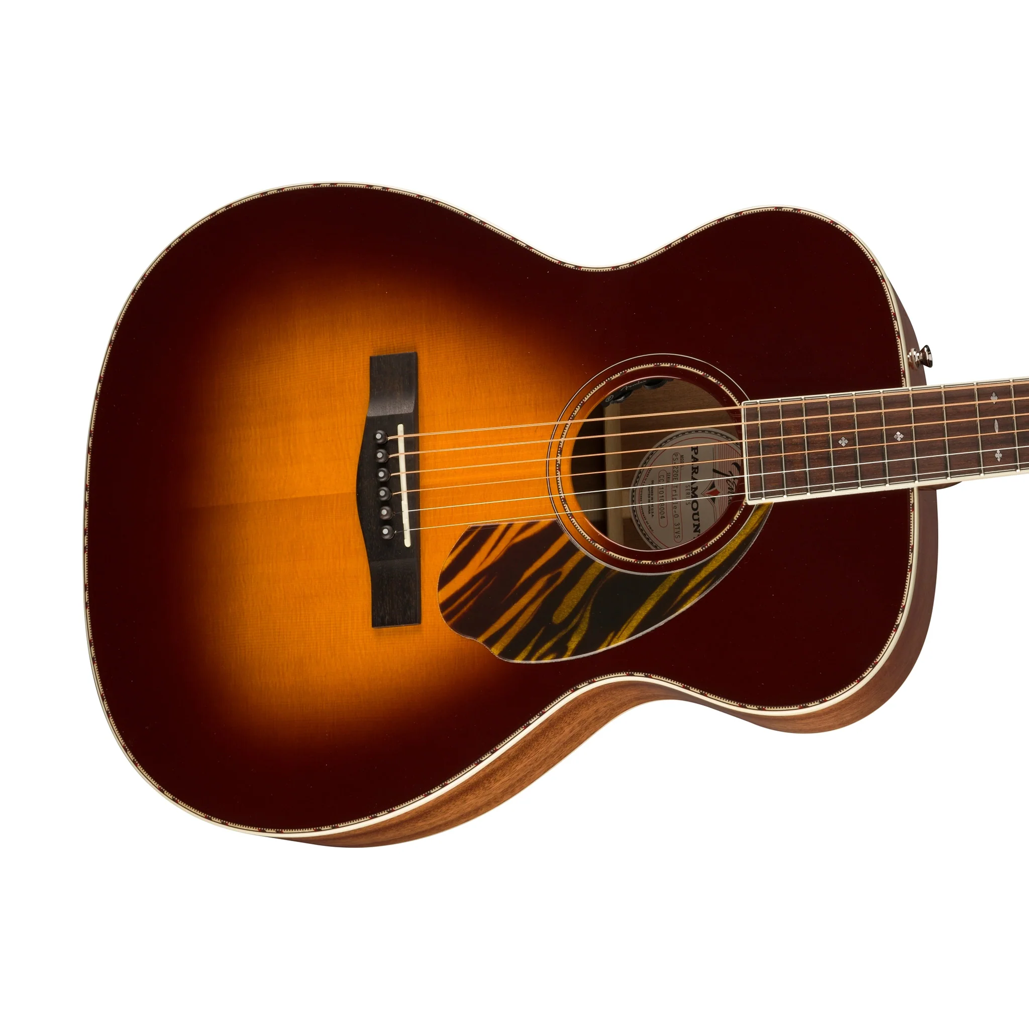 Fender PO-220E Orchestra Electro Acoustic Guitar, 3 Colour Vintage Sunburst - Image 6