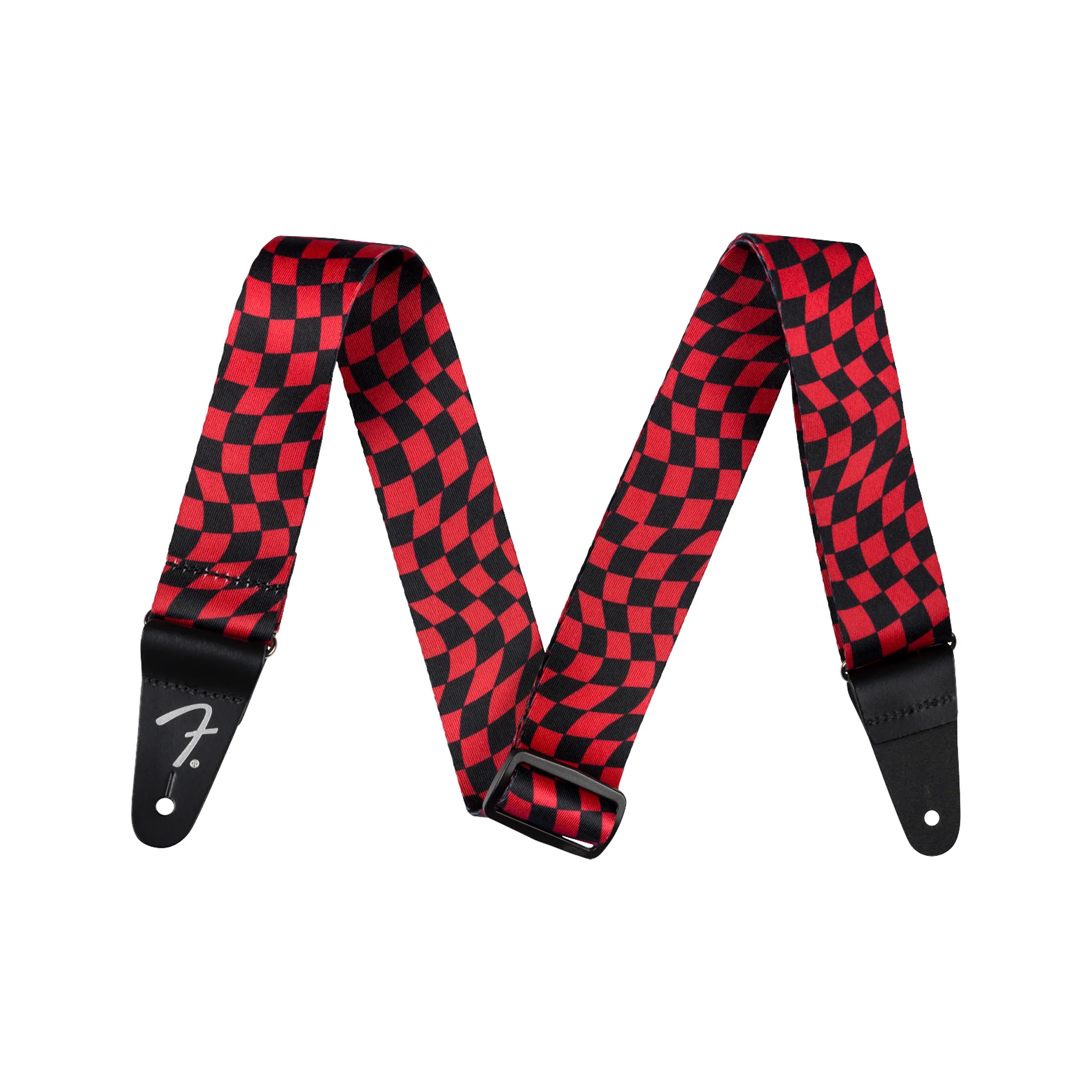 Fender Wavy Checkerboard Polyester Guitar Strap, Red