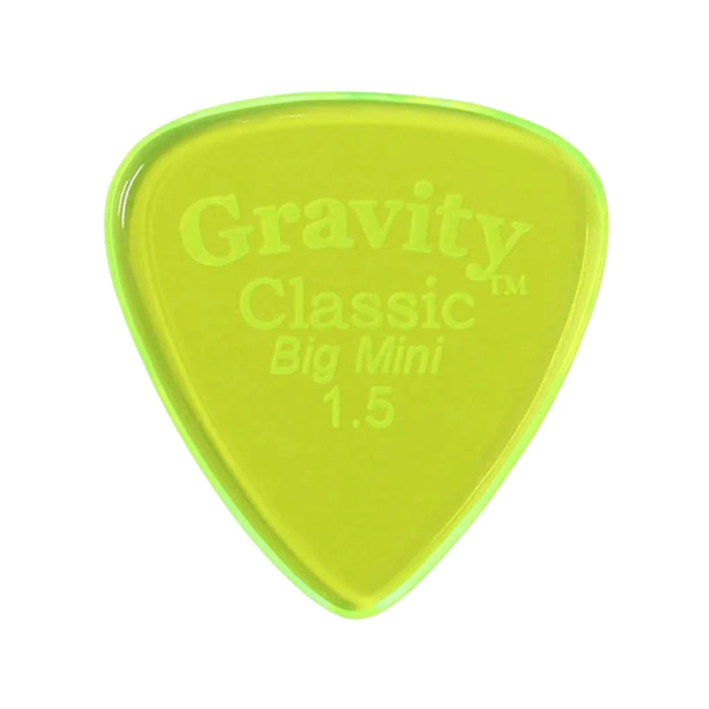 Gravity Classic Big Mini 1.5mm Guitar Pick, Polished Fluorescent Green