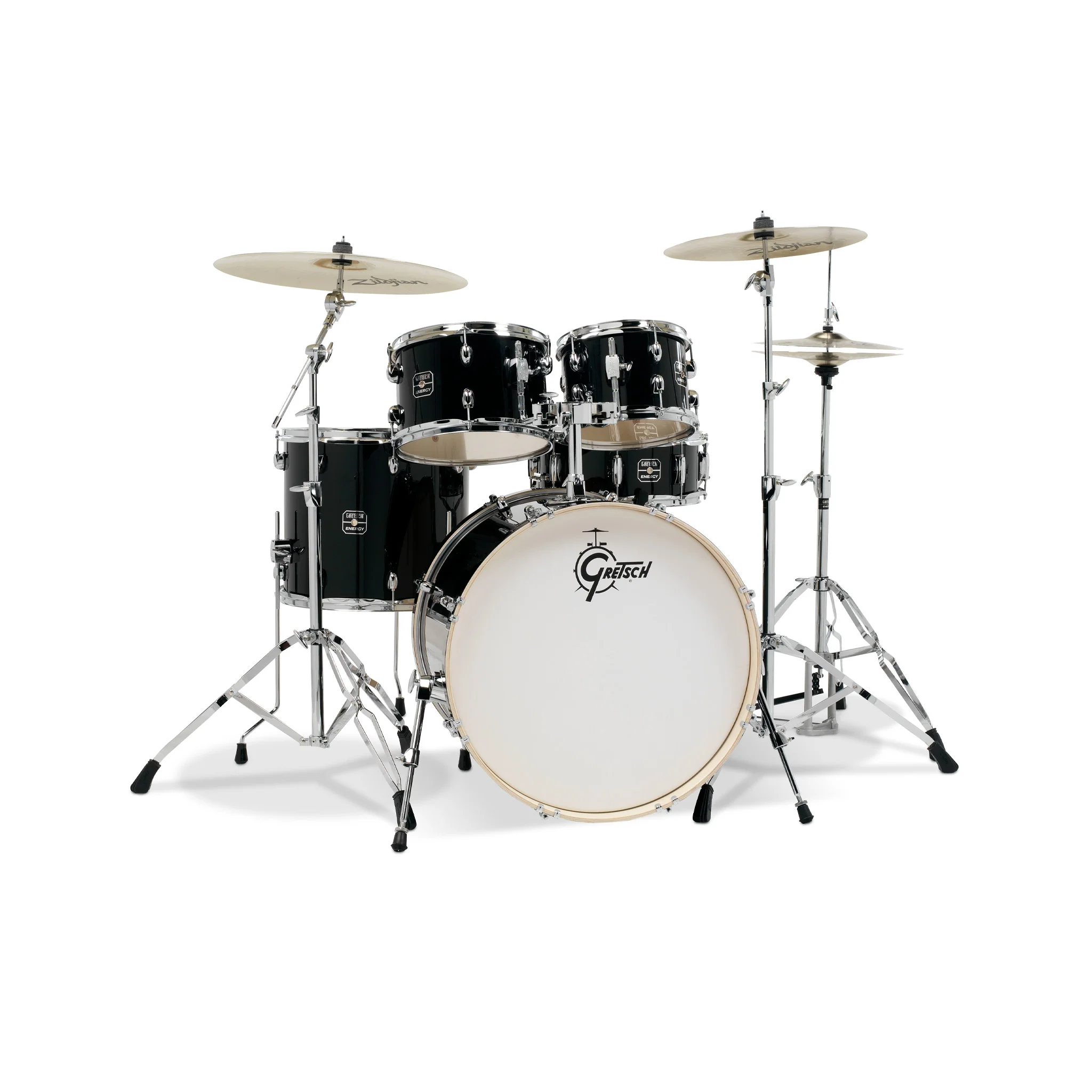 Gretsch GE4E825B Energy 5-Piece Drum Kit w/Hardware(22inch BD), Black w/ Meinl HCS Cymbals Bundle