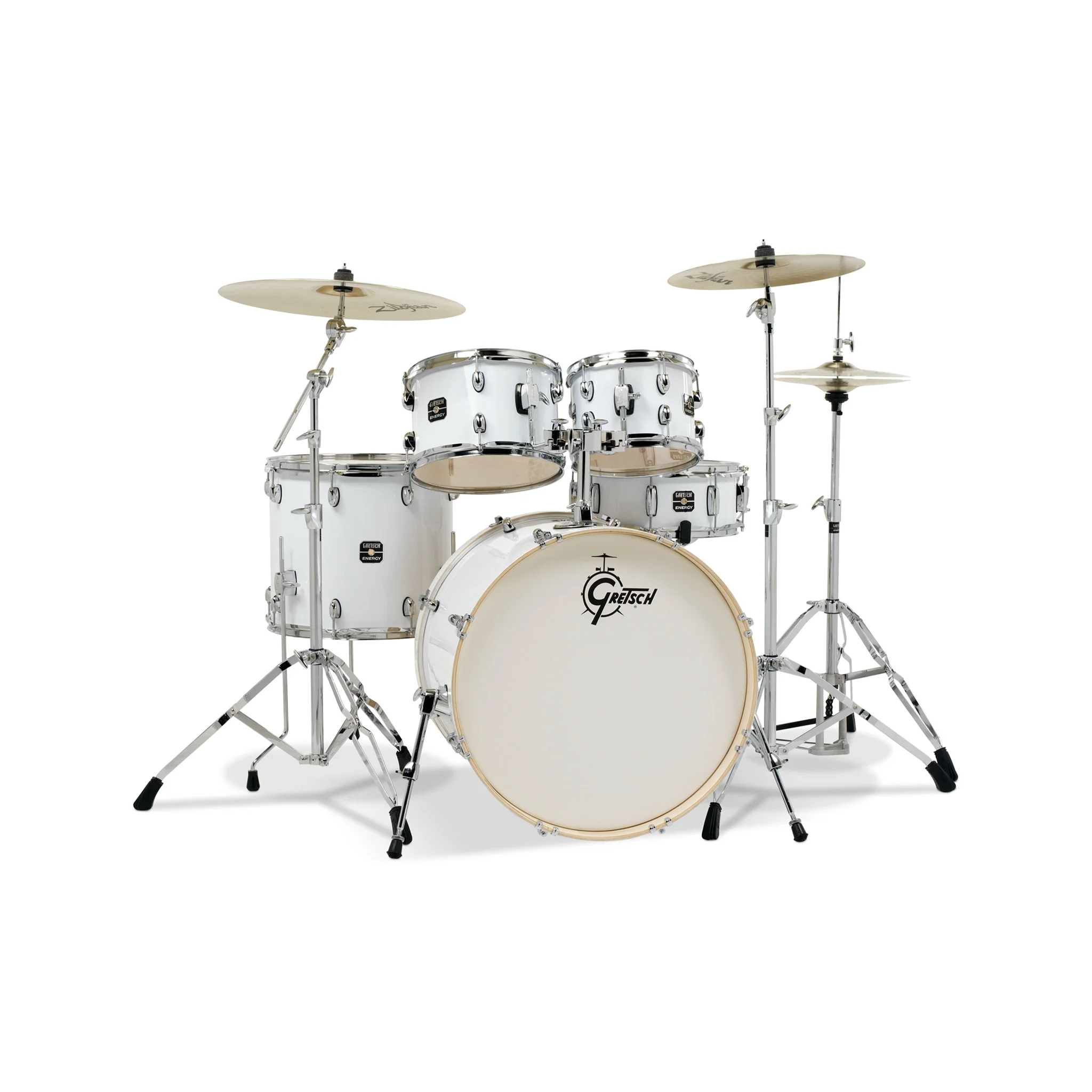 Gretsch GE4E825W Energy 5-Piece Drum Kit w/Hardware (22inch BD), White w/ Sabian SBR Cymbals Bundle