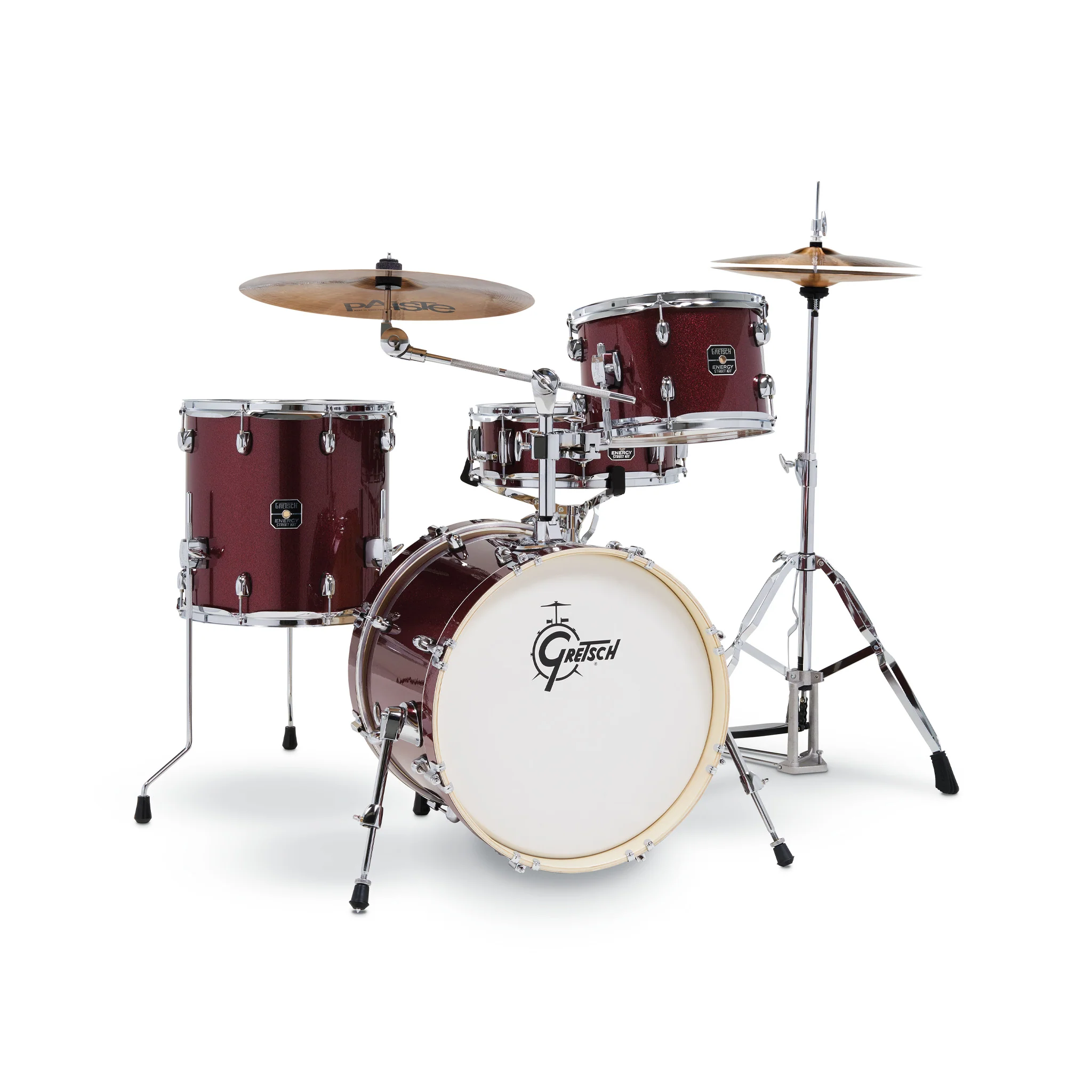 Gretsch GE4S484-RS Energy 4-Piece Street Kit w/Hardware (18inch Bass), Ruby Red Sparkle w/ Sabian SBR Cymbals Bundle