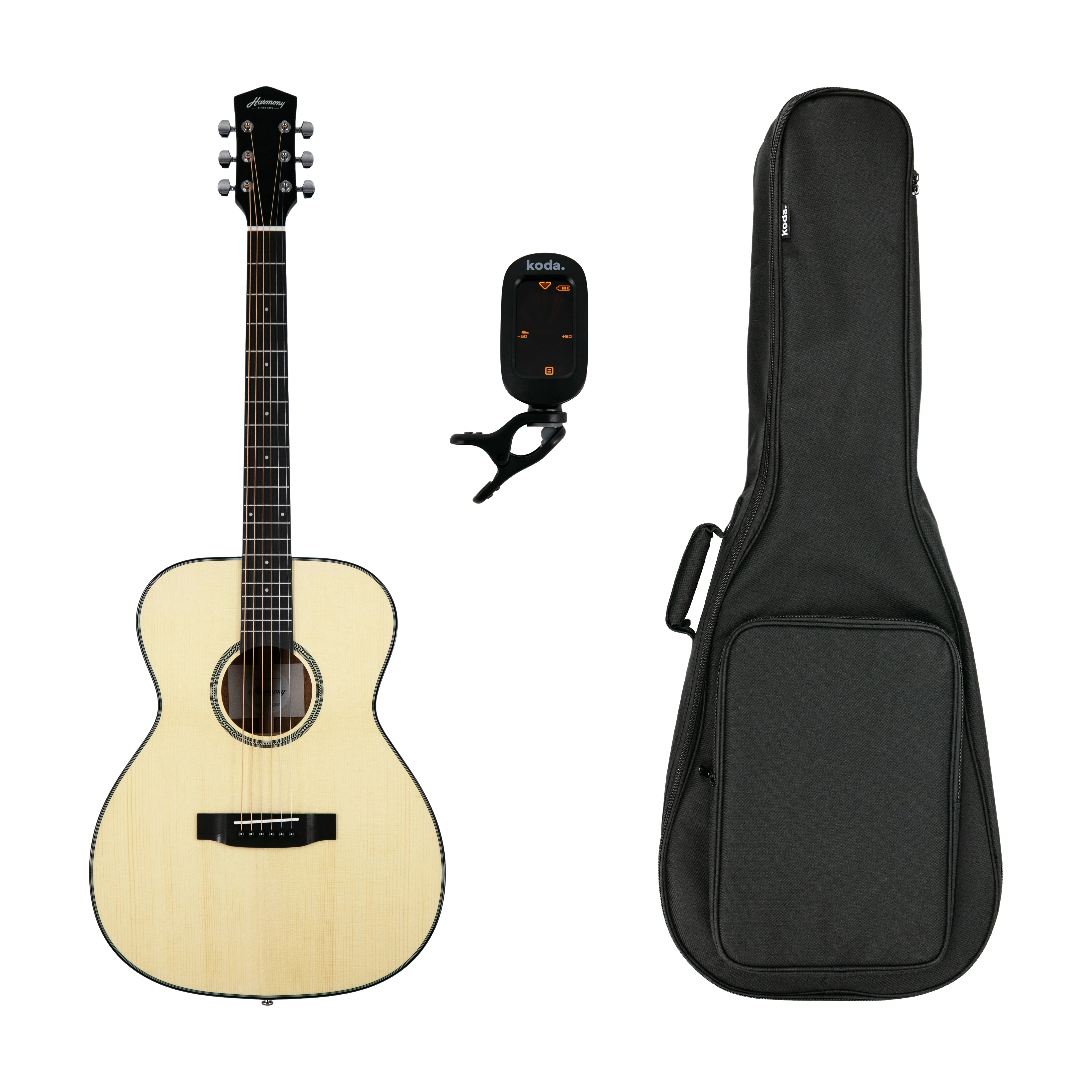 Harmony Foundation Series Terra FS OM Acoustic Guitar, Natural Gloss Bundle