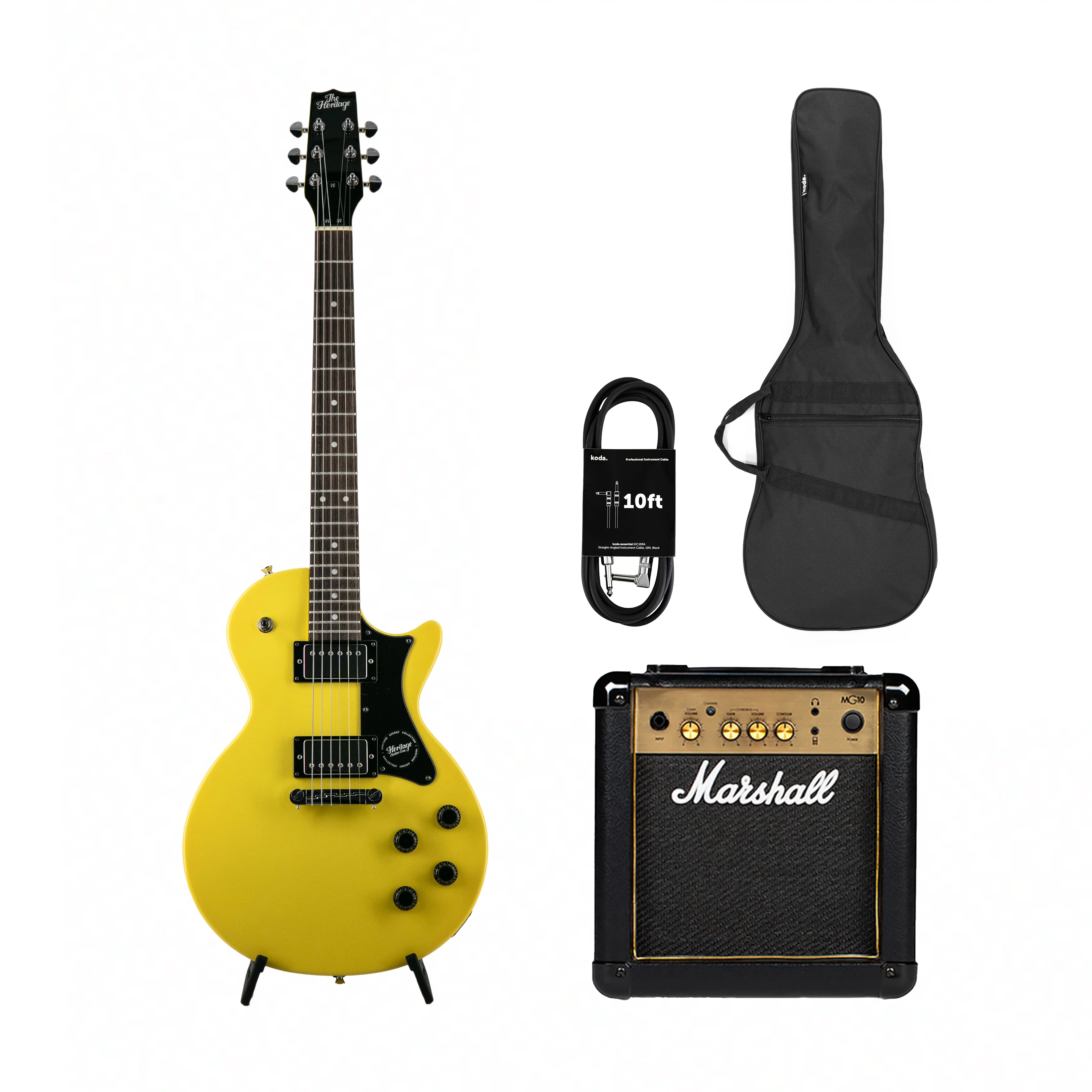 Heritage Ascent Collection H-137 Humbucker Electric Guitar, Marigold Yellow w/ Marshall MG10G Bundle