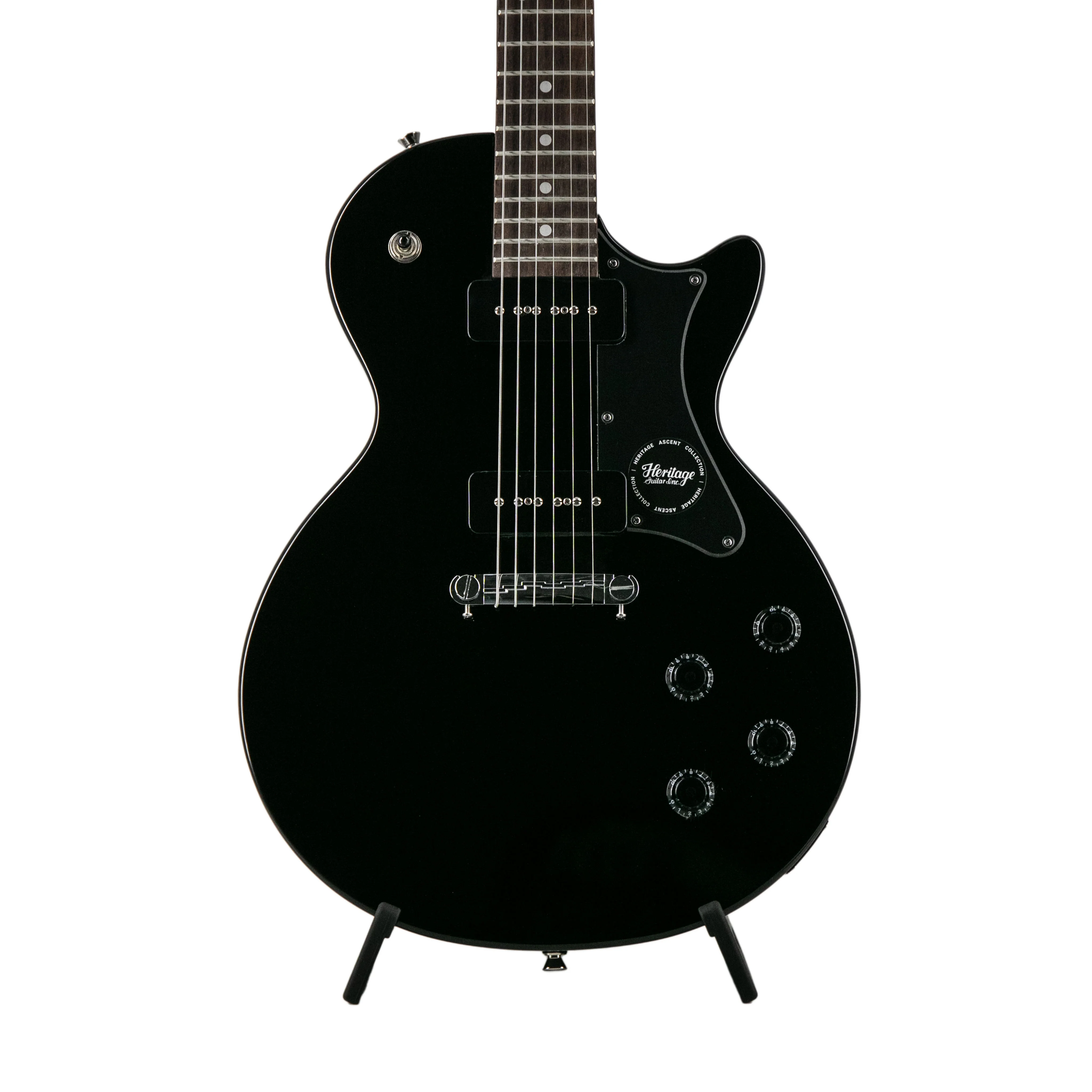 Heritage Ascent Collection H-137 P90 Electric Guitar, Black w/ Fender Frontman 10G Bundle - Image 2