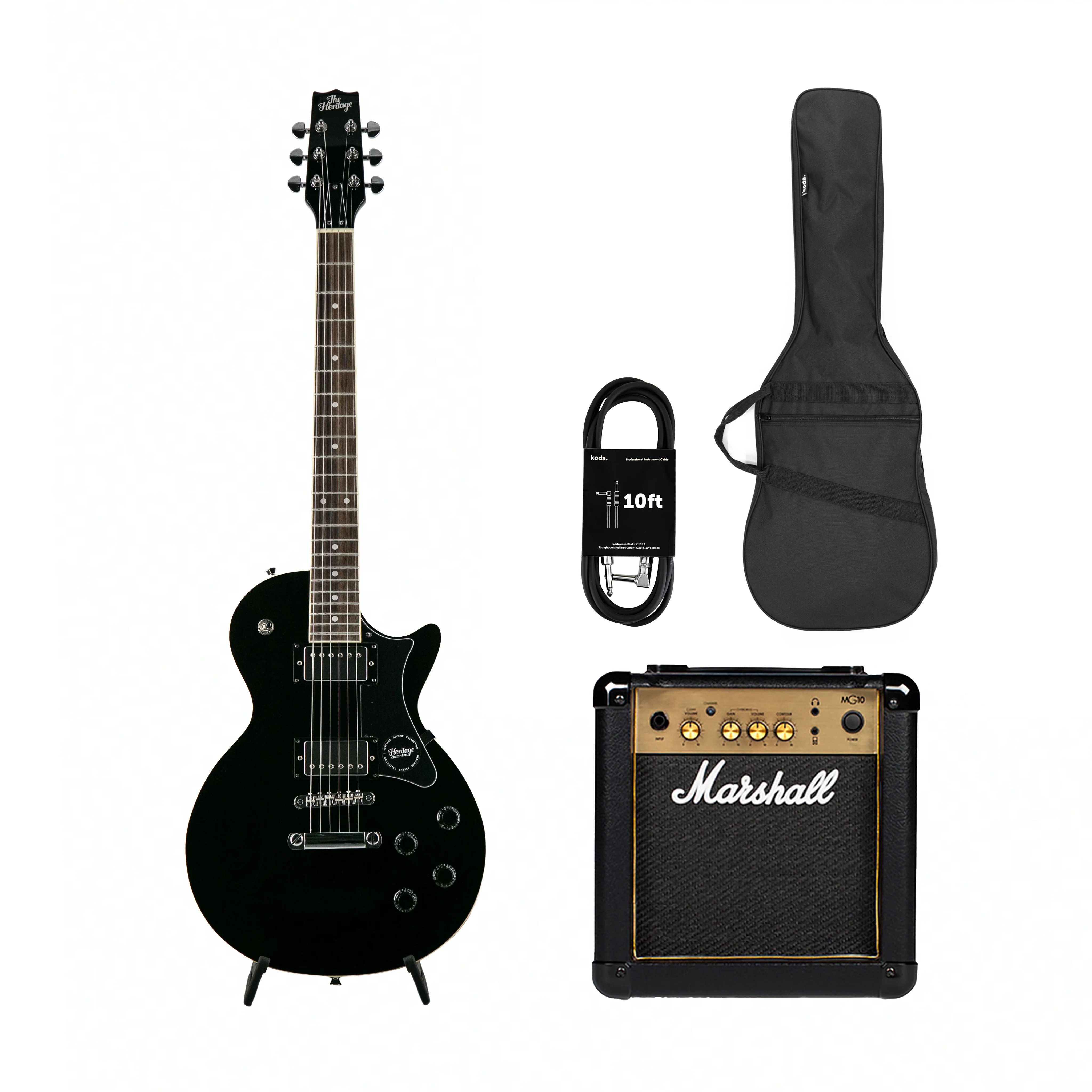 Heritage Ascent Collection H-150 Electric Guitar, Black w/ Marshall MG10G Bundle