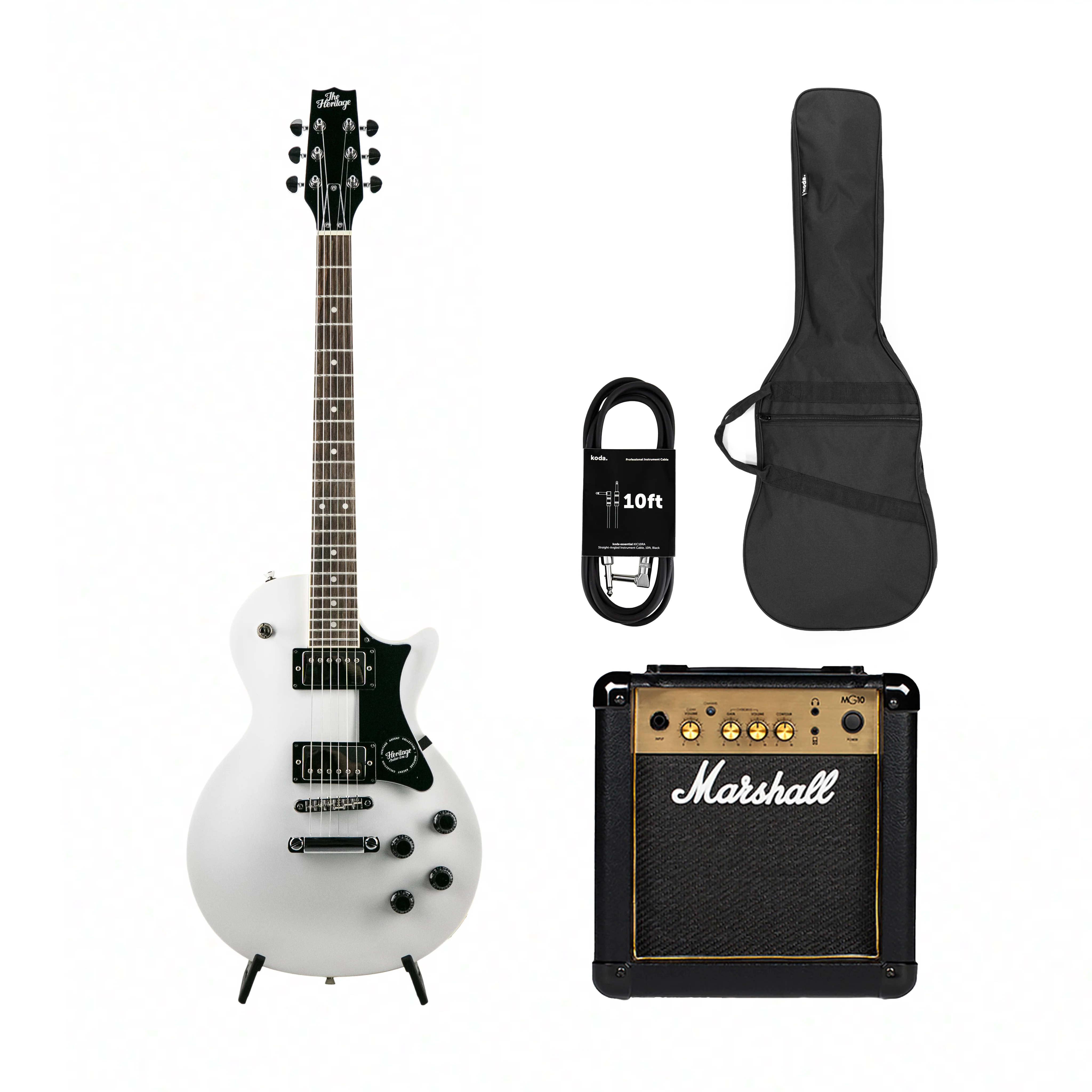 Heritage Ascent Collection H-150 Electric Guitar, White w/ Marshall MG10G Bundle