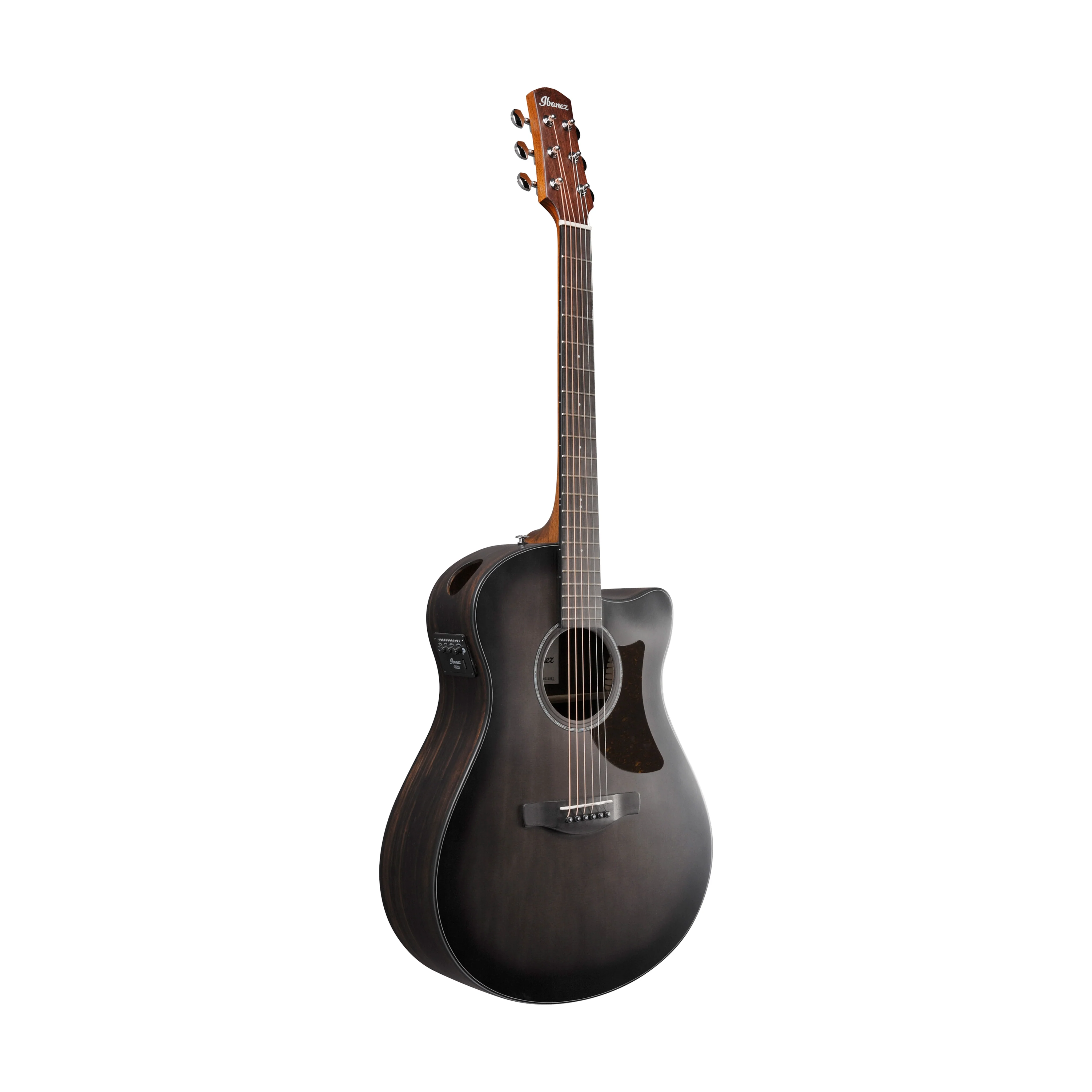 Ibanez AAM70CE-TBN Acoustic Guitar w/Gloss Top, Transparent Charcoal Burst Low, Natural Open - Image 3