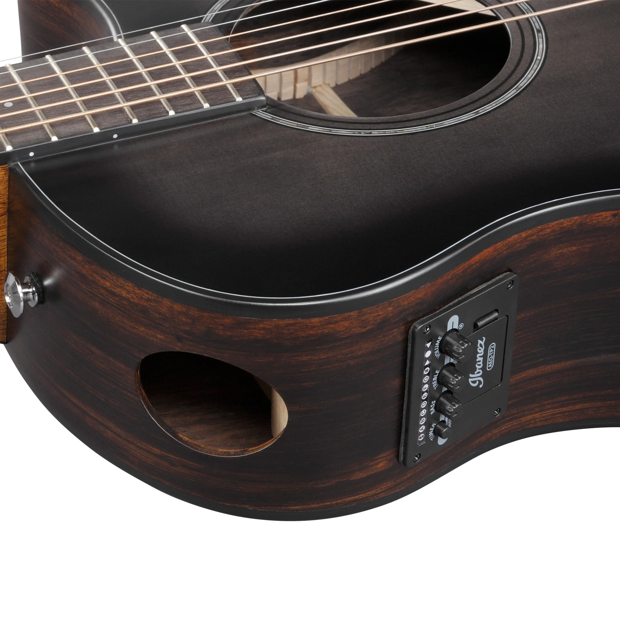 Ibanez AAM70CE-TBN Acoustic Guitar w/Gloss Top, Transparent Charcoal Burst Low, Natural Open - Image 8