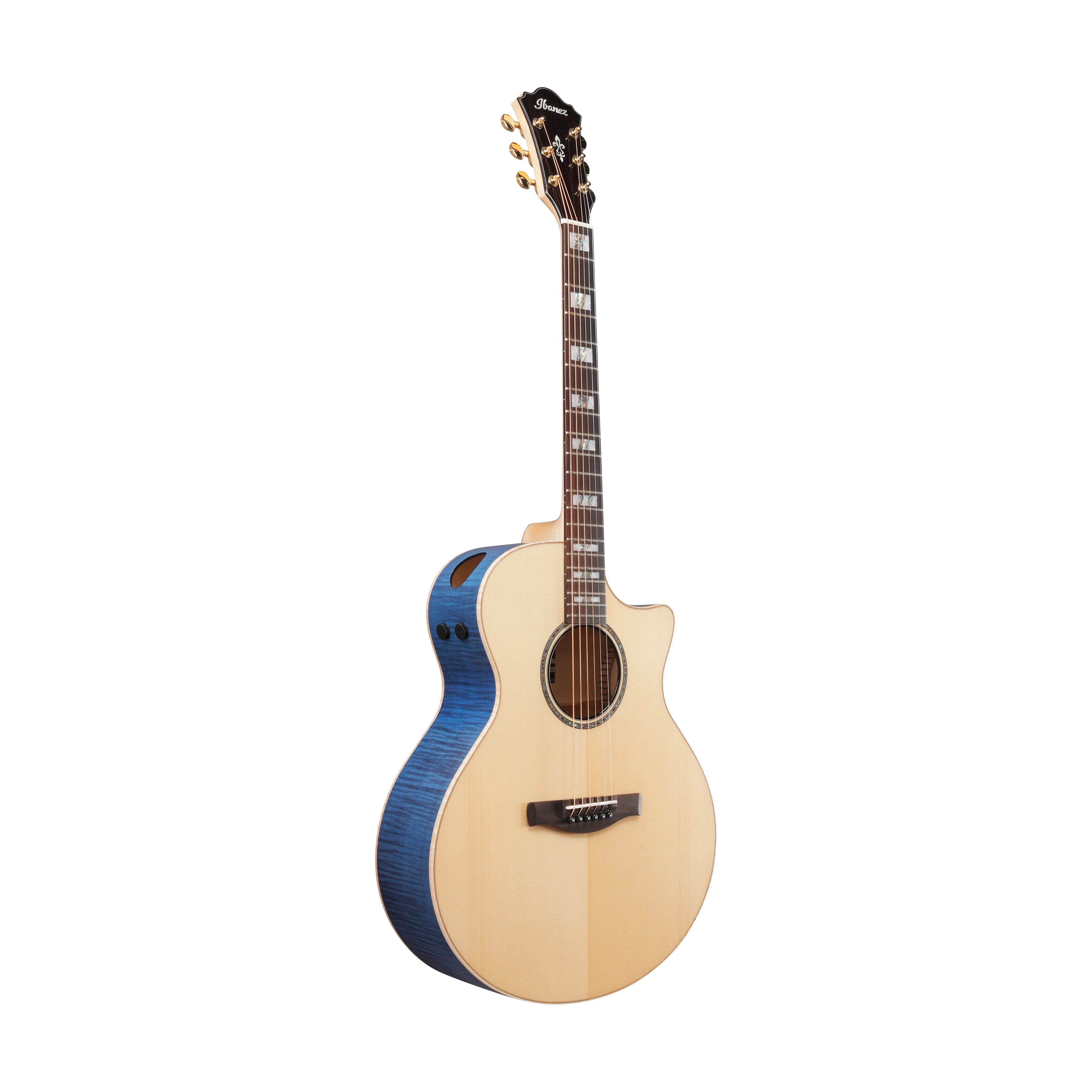 Ibanez AE390-NTA Acoustic Guitar w/Natural High Gloss Top, Aqua Blue High Gloss Back & sides - Image 3