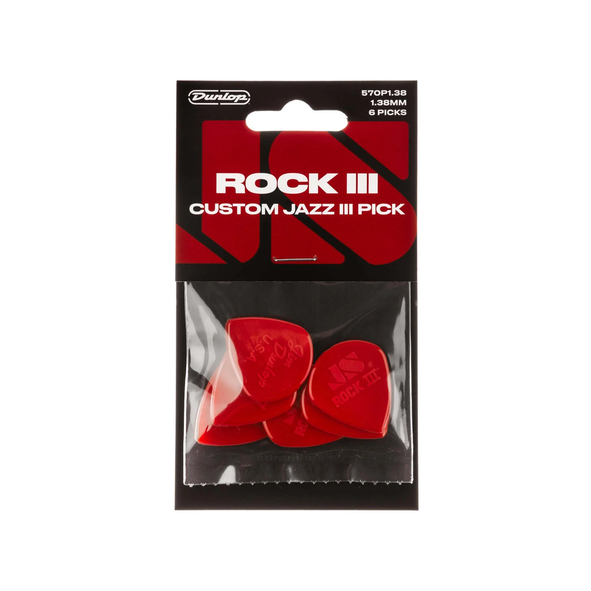 Jim Dunlop 570P1.38 RockIII Nylon Custom Jazz III Guitar Pick, Pack of 6 - Image 4