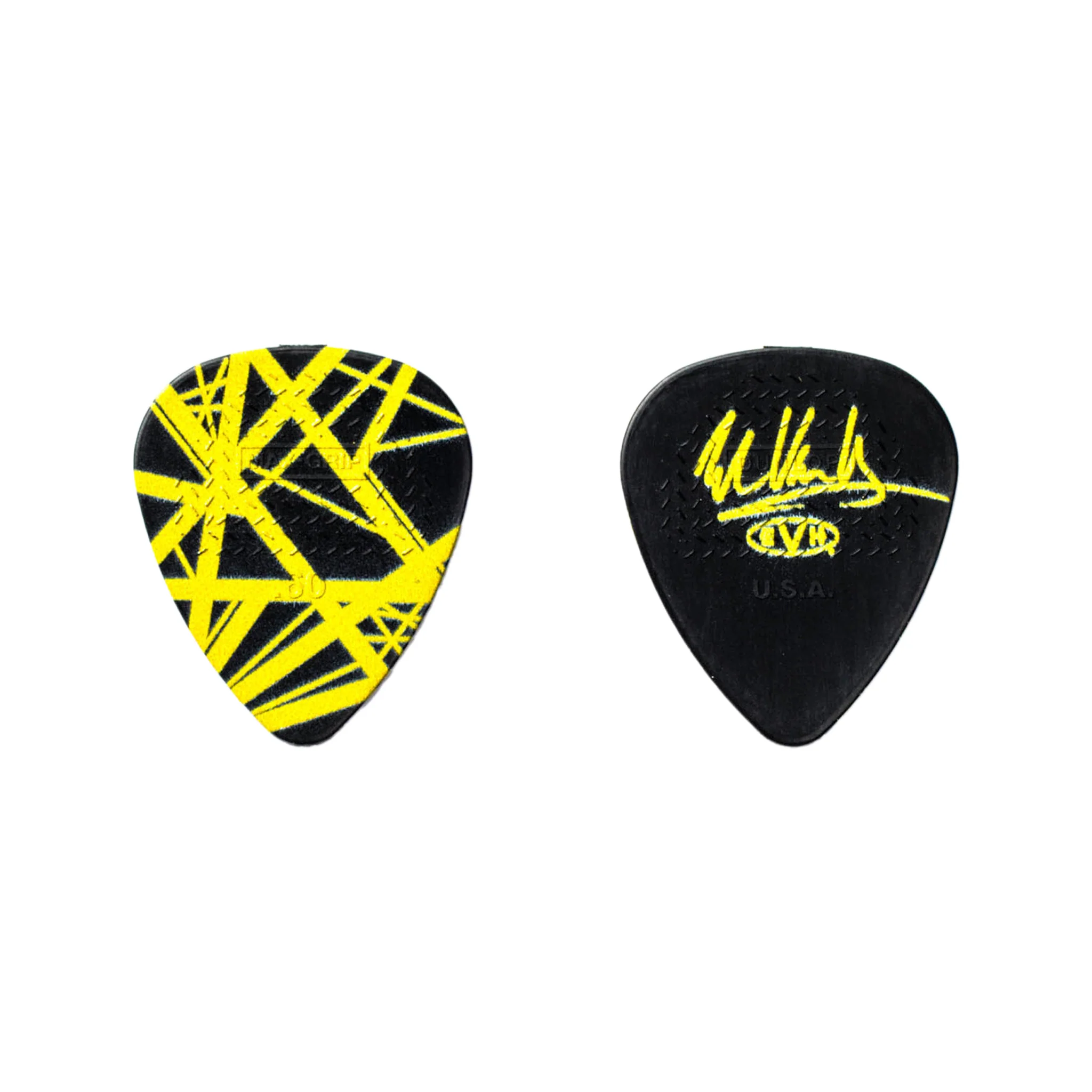 Jim Dunlop EVHPT04EVH VH-II Yellow w/ Black Stripes Max-Grip 0.60MM Guitar Pick Tin, 6-Pack - Image 2