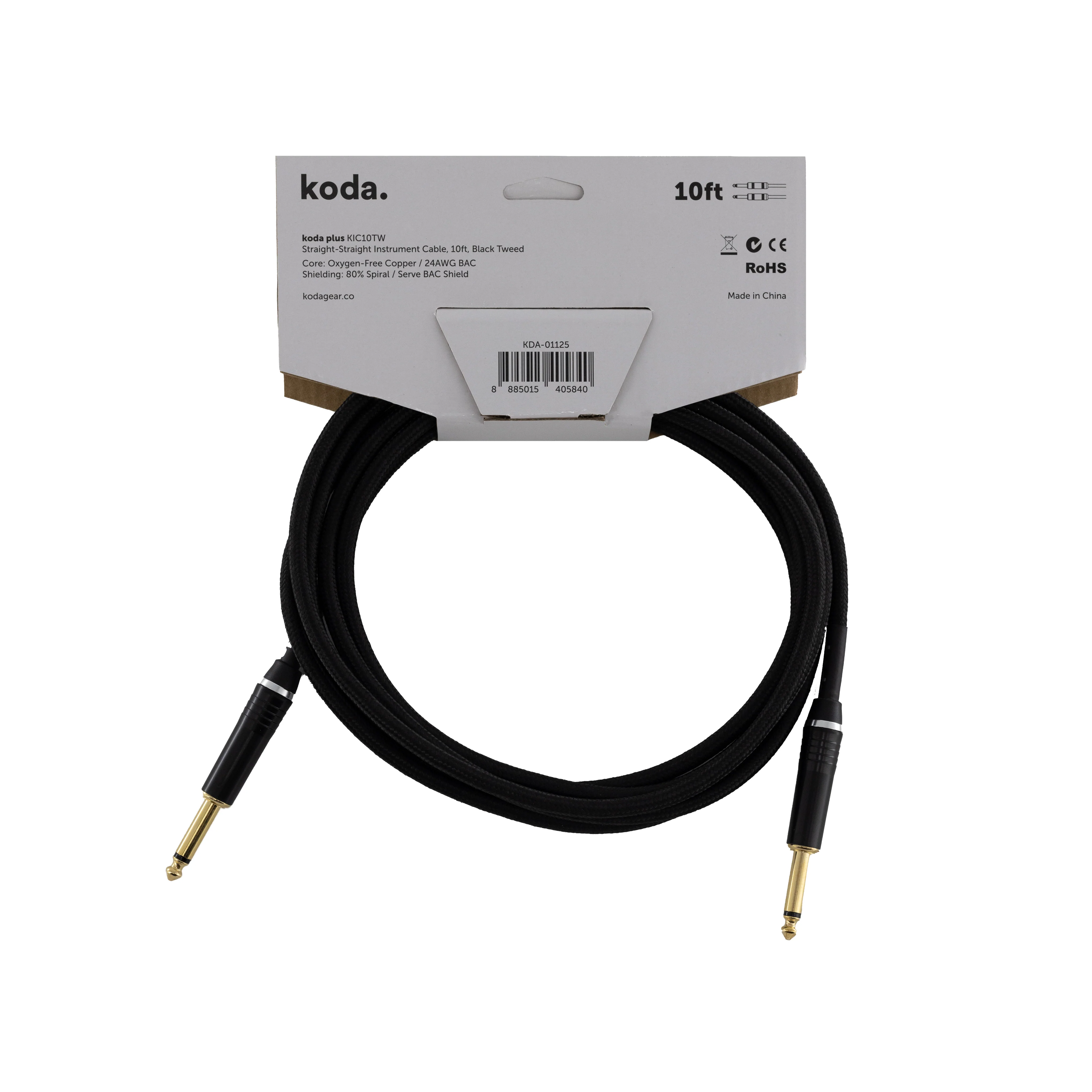 koda plus KIC10TW Straight-Straight Instrument Cable, 10ft, Black Tweed - Image 2