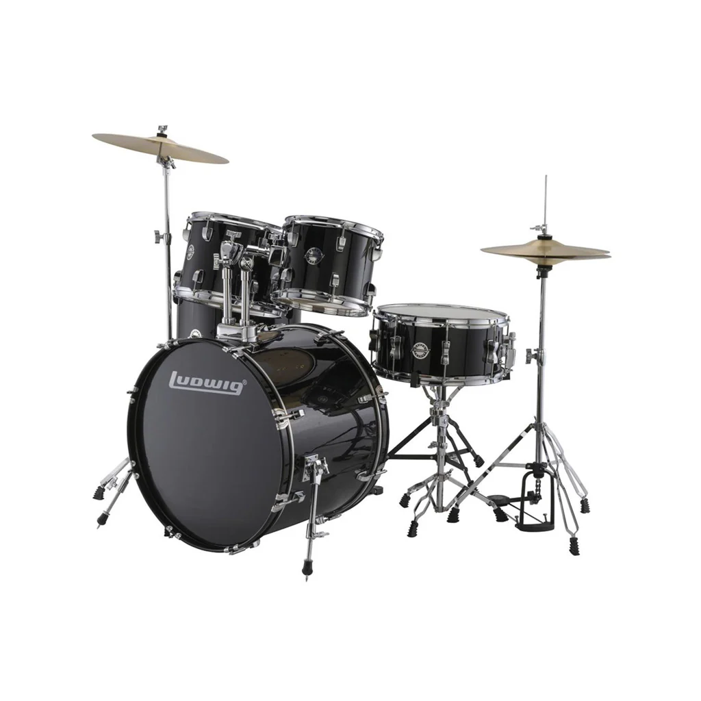Ludwig LC19011 Accent Fuse 5-Piece Drums Set w/Hardware+Throne+Cymbal, Black Sparkle - Image 2