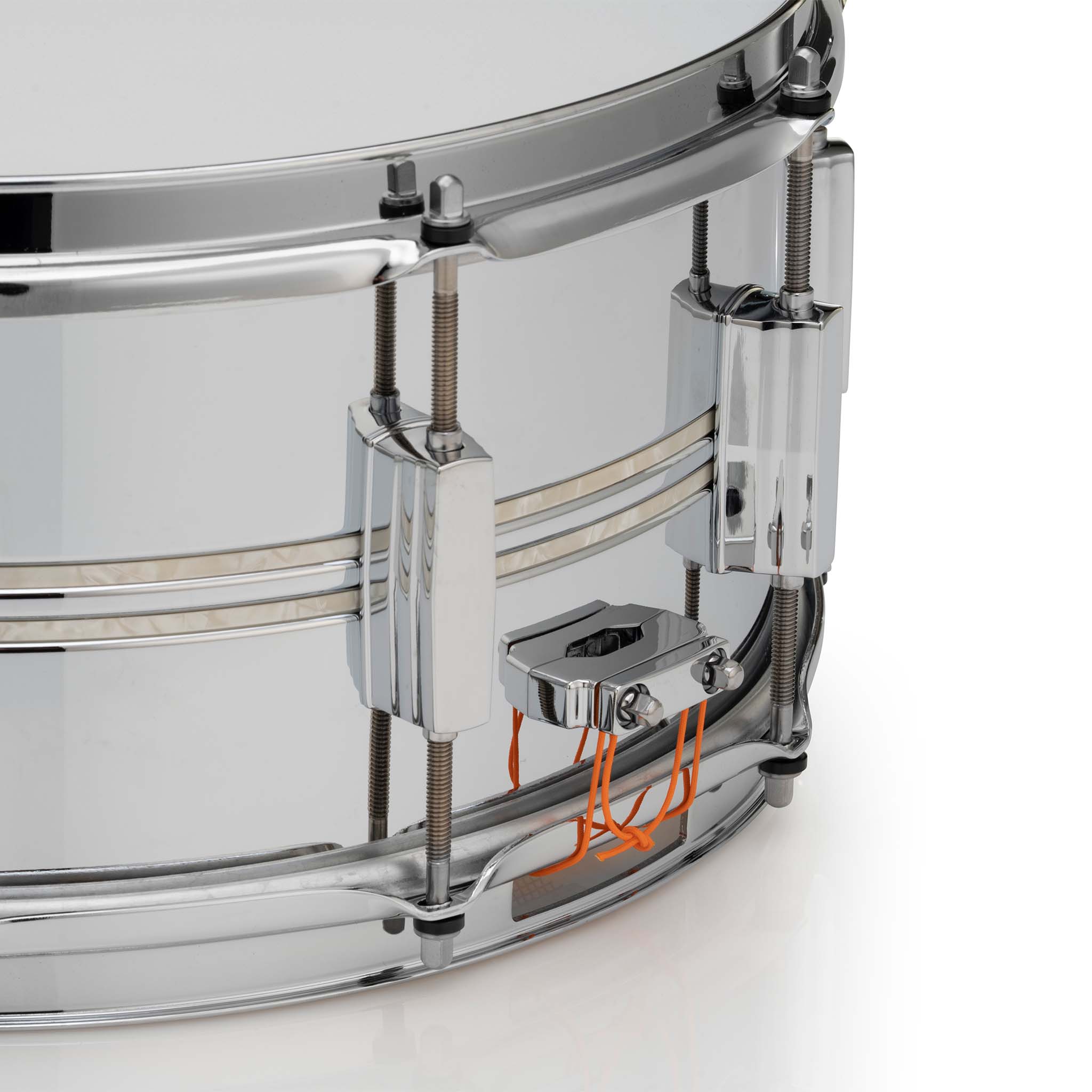 Pearl DUX1465BR #405 14x6.5inch Duoluxe Jupiter Alloy Chrome/Brass Snare Drum w/Inlay - Image 6