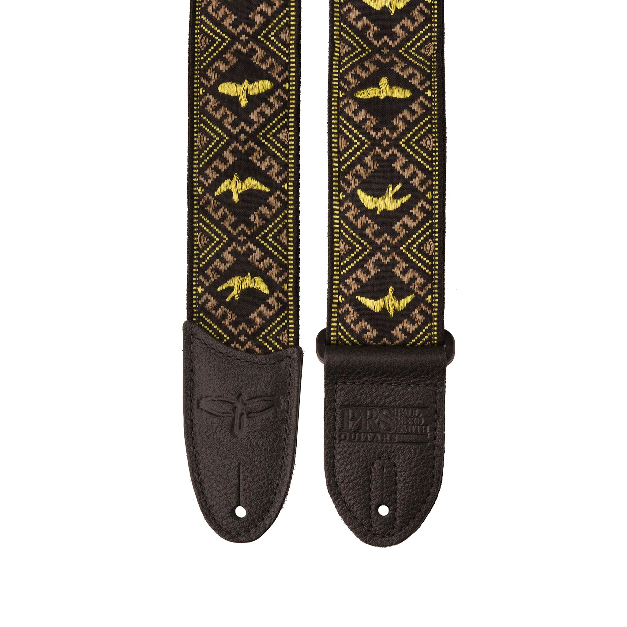 PRS Jacquard Hootenanny Style Guitar Strap, Yellow & Black Birds - Image 2