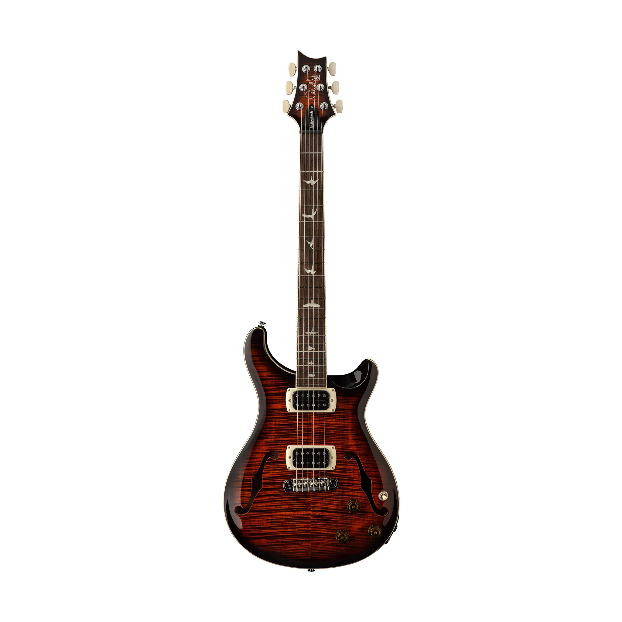 PRS SE Flat Back Hollowbody I Piezo Electric Guitar, Orange Tiger Smokeburst