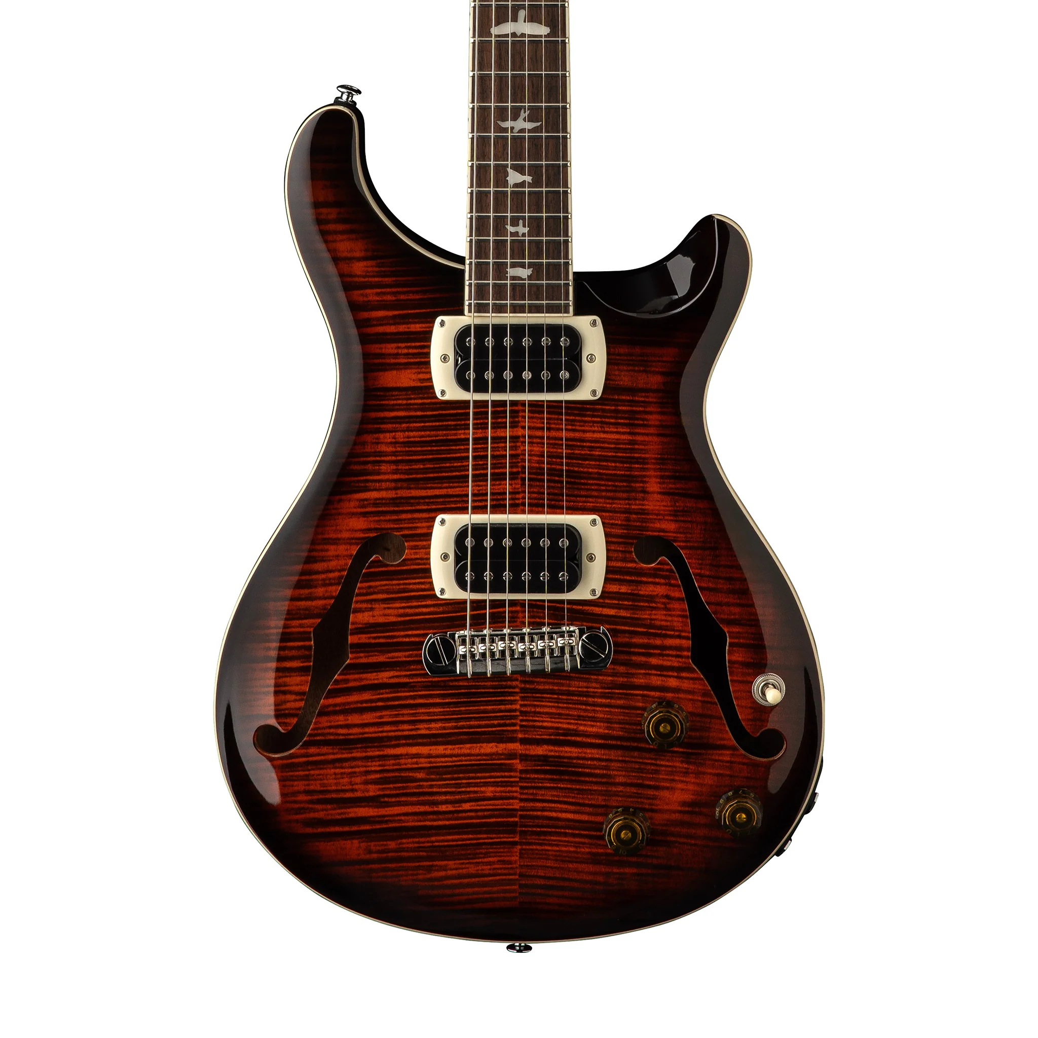 PRS SE Flat Back Hollowbody I Piezo Electric Guitar, Orange Tiger Smokeburst - Image 3