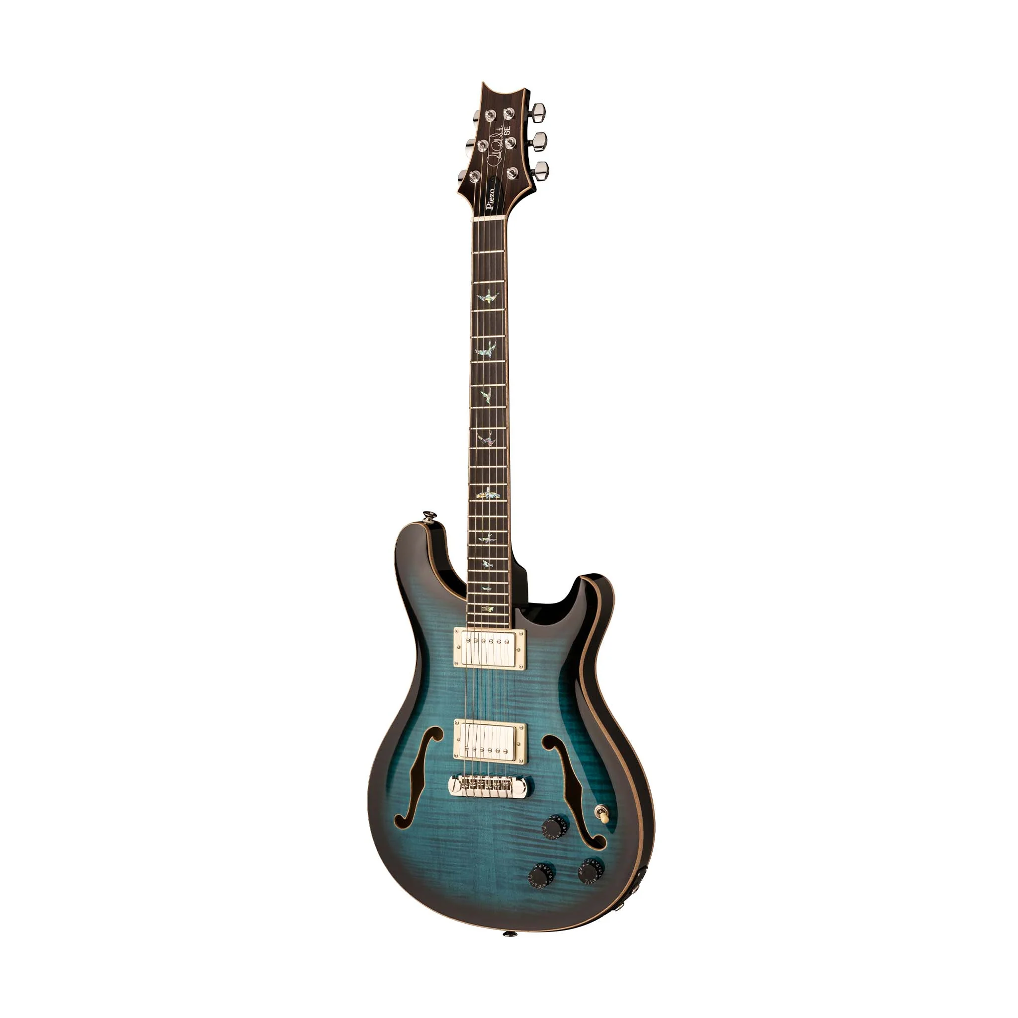 PRS SE Hollowbody II Piezo Electric Guitar w/Case, Peacock Blue Smokeburst - Image 3
