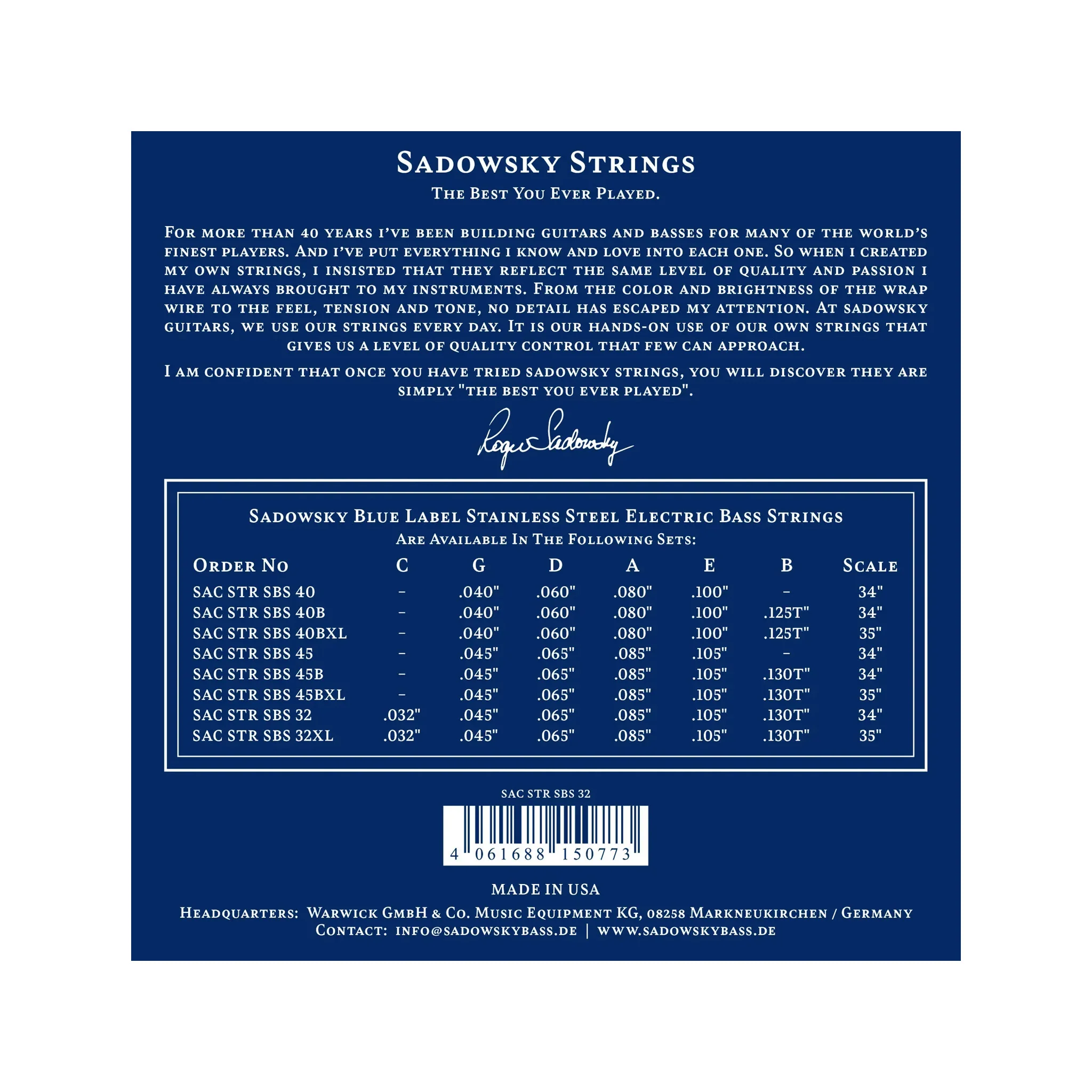 Sadowsky Blue Label Stainless Steel Extra Long 5-String Bass String Set, 045-130 - Image 2