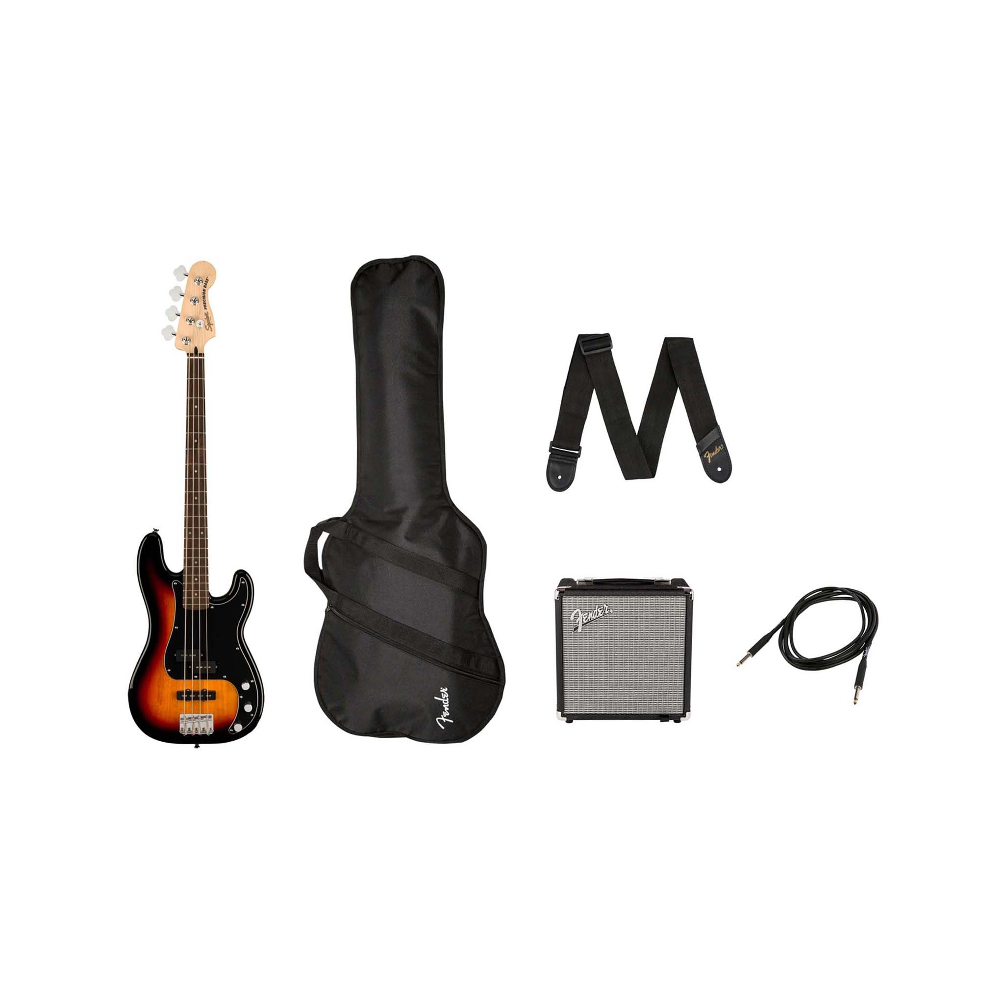 Squier Affinity Series PJ Bass Guitar Pack, Laurel FB, 3-Color Sunburst, 230V, EU