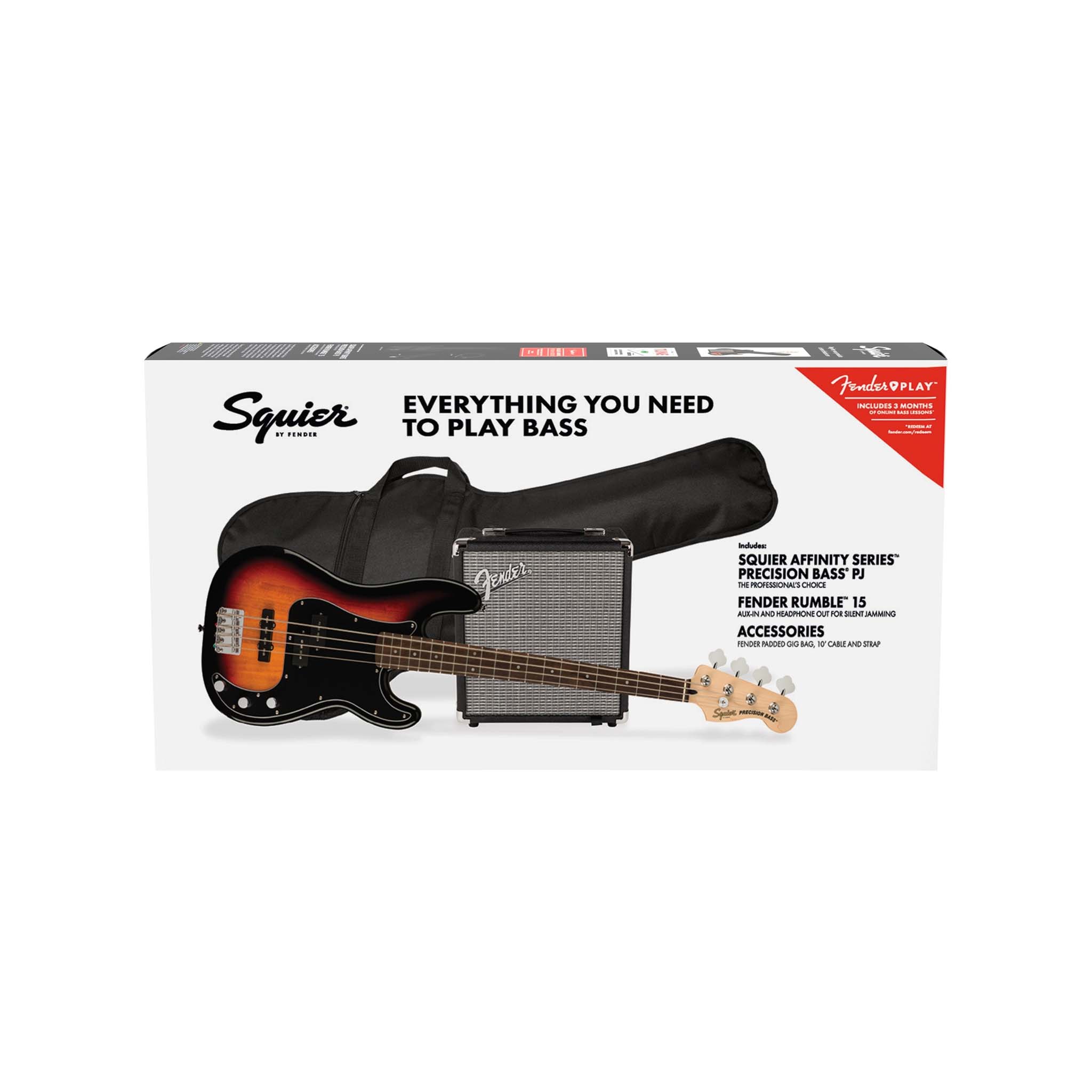 Squier Affinity Series PJ Bass Guitar Pack, Laurel FB, 3-color Sunburst, 230V, UK - Image 10