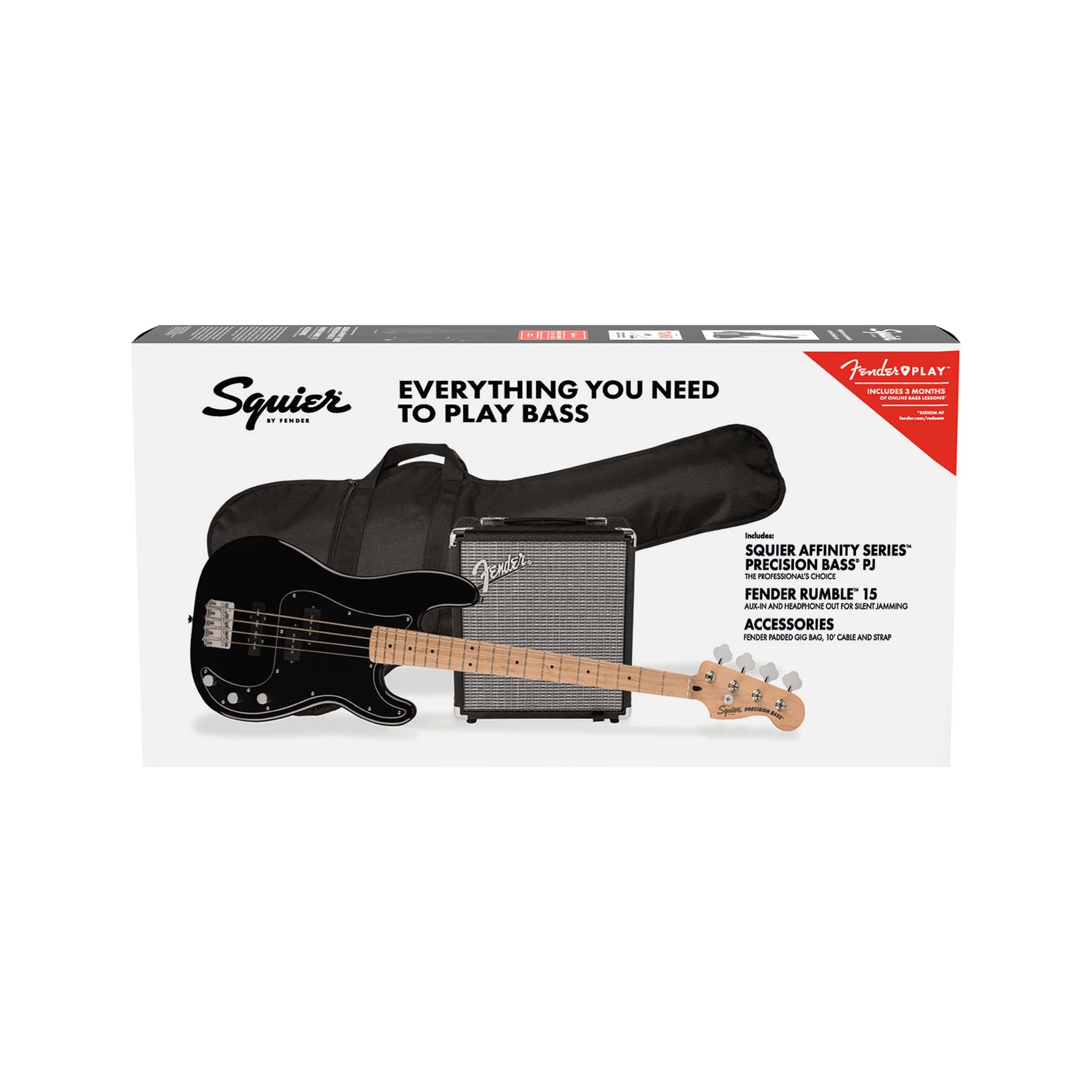 Squier Affinity Series PJ Bass Guitar Pack, Maple FB, Black, 230V, EU - Image 2