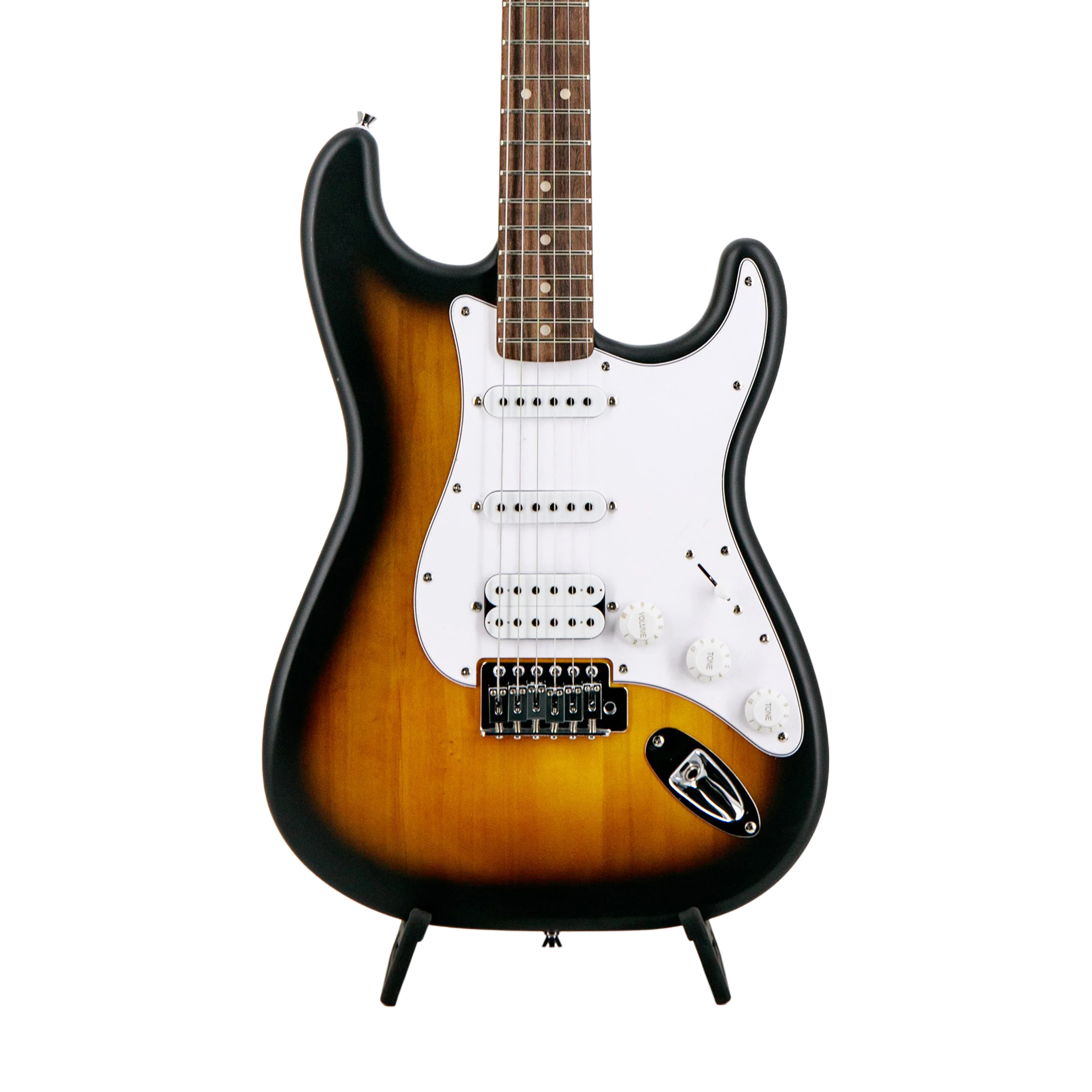 Squier Debut Series Stratocaster HSS Electric Guitar, Laurel FB, 2 Tone Sunburst - Image 3