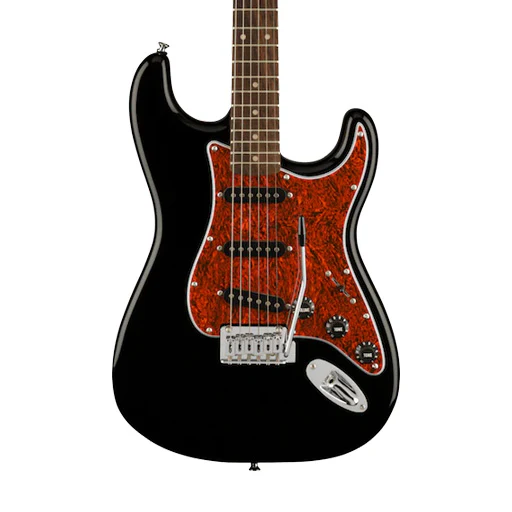 Squier FSR Affinity Series Stratocaster Electric Guitar w/Tortoiseshell Pickguard, Laurel FB, Black - Image 3
