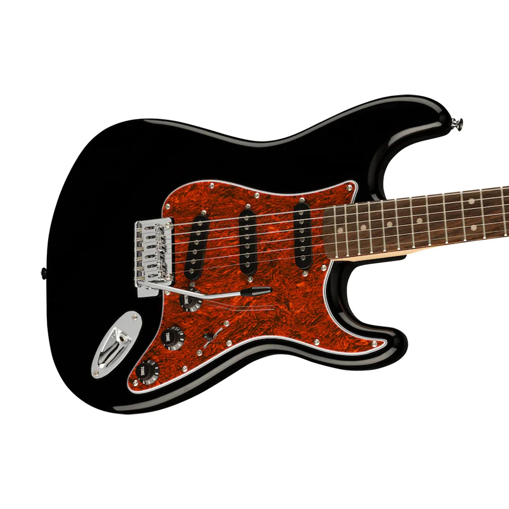 Squier FSR Affinity Series Stratocaster Electric Guitar w/Tortoiseshell Pickguard, Laurel FB, Black - Image 5