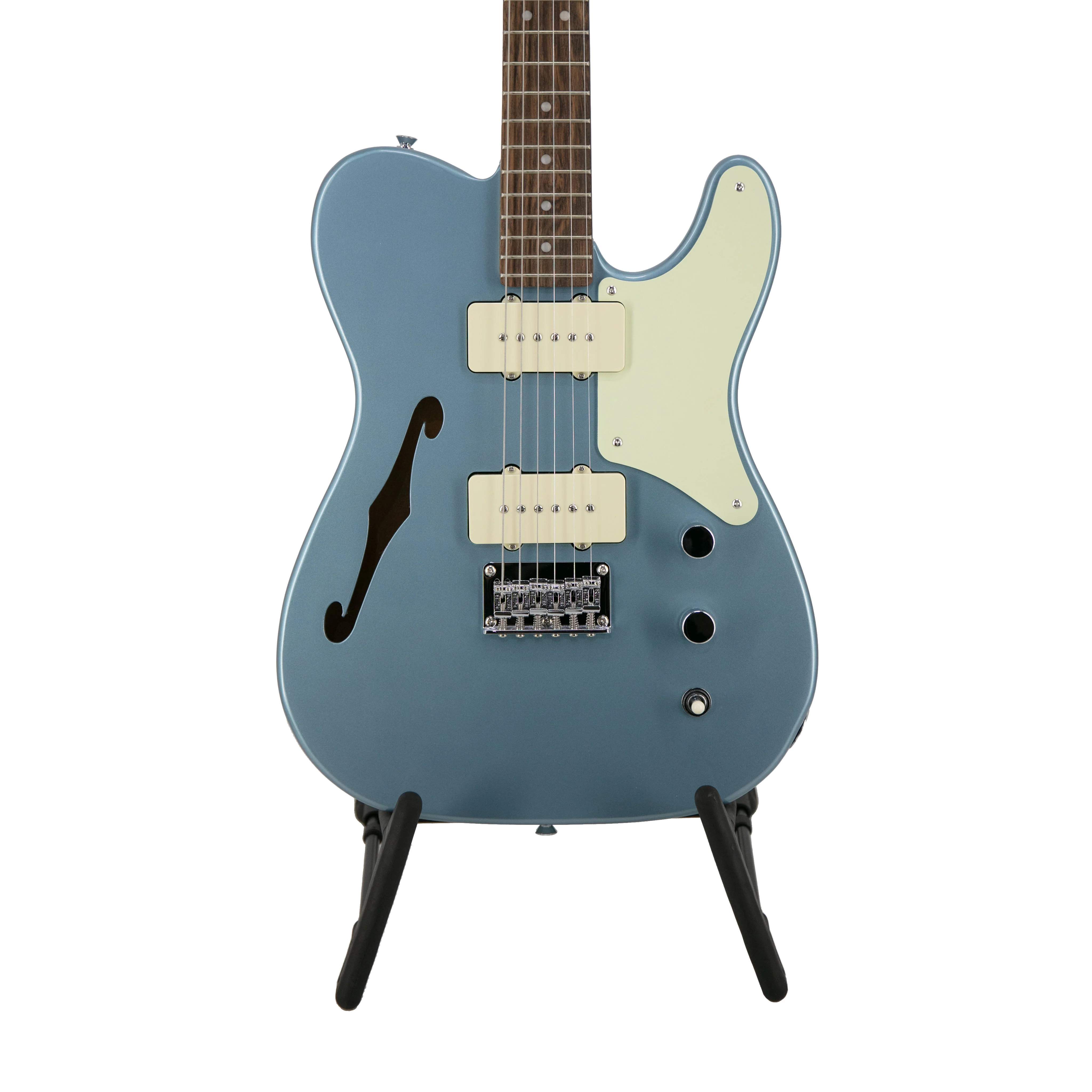 Squier FSR Cabronita Thinline Telecaster Electric Guitar, Laurel FB, Ice Blue Metallic - Image 3